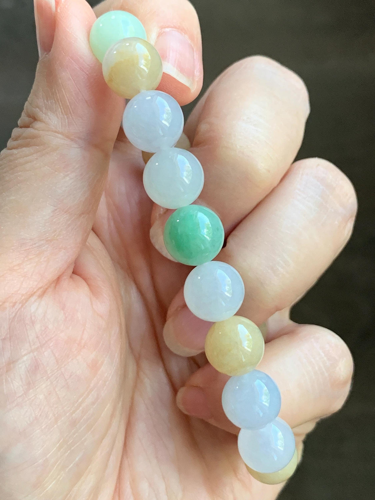 Certified Natural Grade A Icy Highly Translucent Gelatinous Multicolored Jade Jadeite Beads Beaded Bracelet 9.9mm 7” 32g 天然冰胶多宝翡翠手串 1233