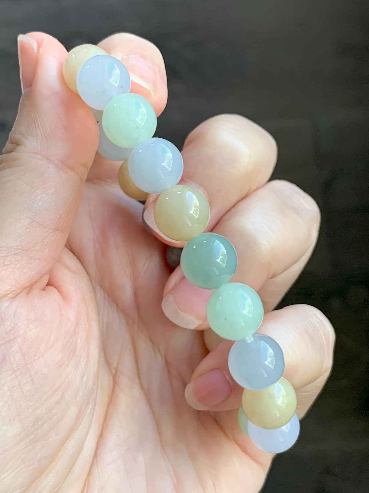 Certified Natural Grade A Icy Highly Translucent Gelatinous Multicolored Jade Jadeite Beads Beaded Bracelet 9.9mm 7” 32g 天然冰胶多宝翡翠手串 1232