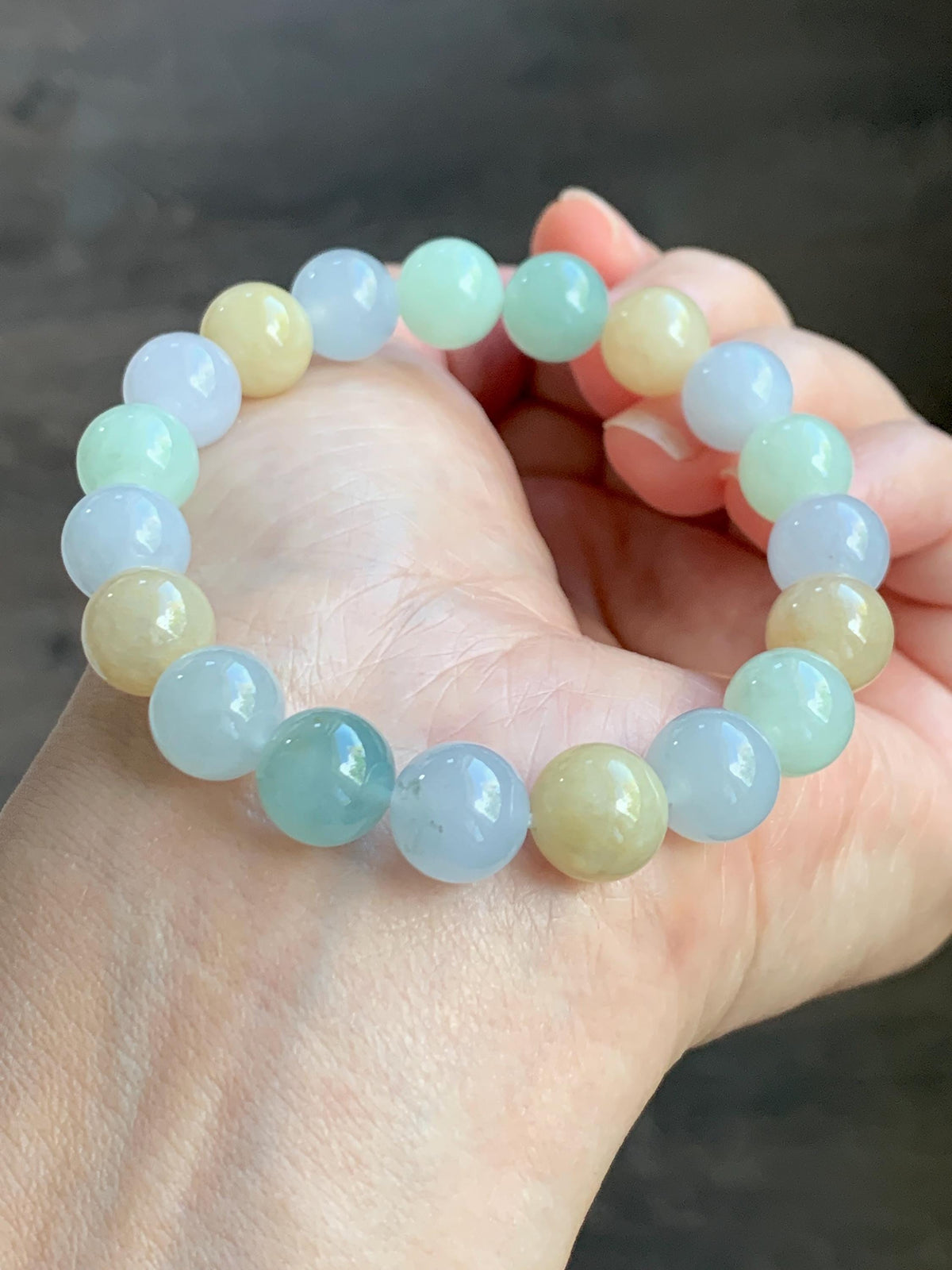 Certified Natural Grade A Icy Highly Translucent Gelatinous Multicolored Jade Jadeite Beads Beaded Bracelet 9.9mm 7” 32g 天然冰胶多宝翡翠手串 1232