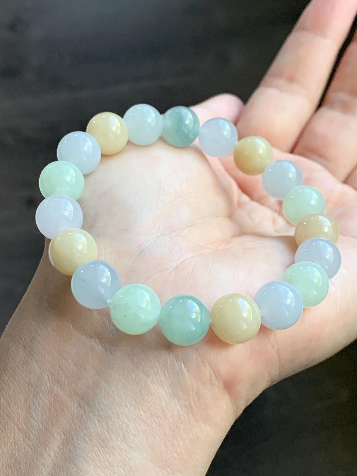 Certified Natural Grade A Icy Highly Translucent Gelatinous Multicolored Jade Jadeite Beads Beaded Bracelet 9.9mm 7” 32g 天然冰胶多宝翡翠手串 1232