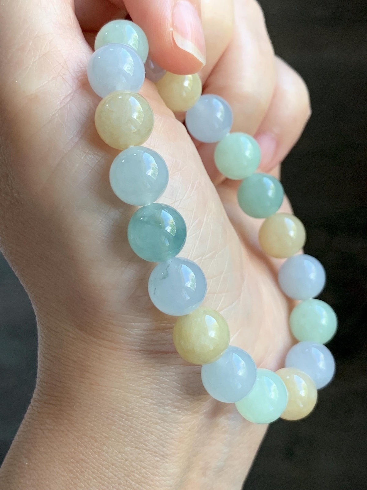 Certified Natural Grade A Icy Highly Translucent Gelatinous Multicolored Jade Jadeite Beads Beaded Bracelet 9.9mm 7” 32g 天然冰胶多宝翡翠手串 1232