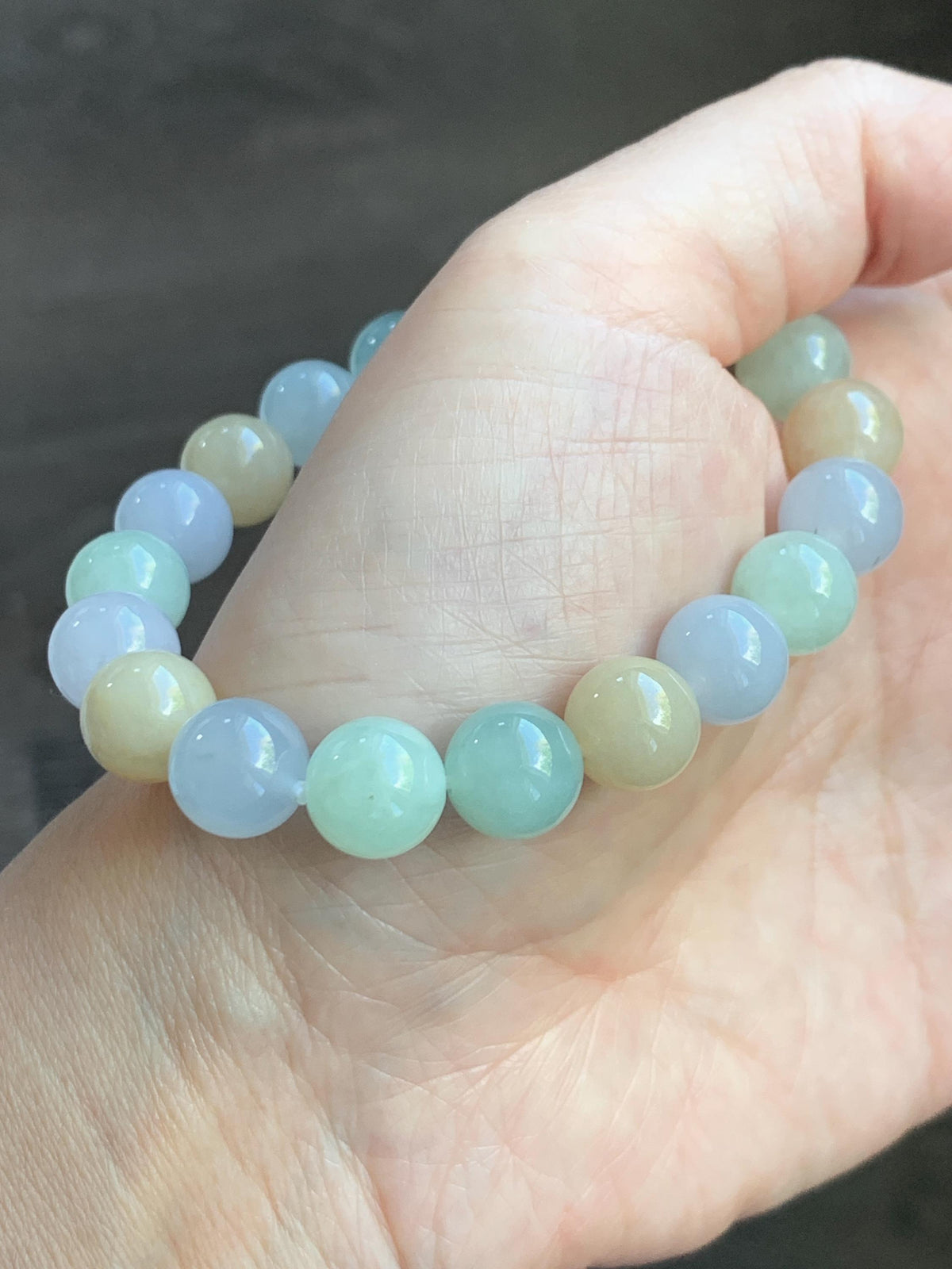 Certified Natural Grade A Icy Highly Translucent Gelatinous Multicolored Jade Jadeite Beads Beaded Bracelet 9.9mm 7” 32g 天然冰胶多宝翡翠手串 1232