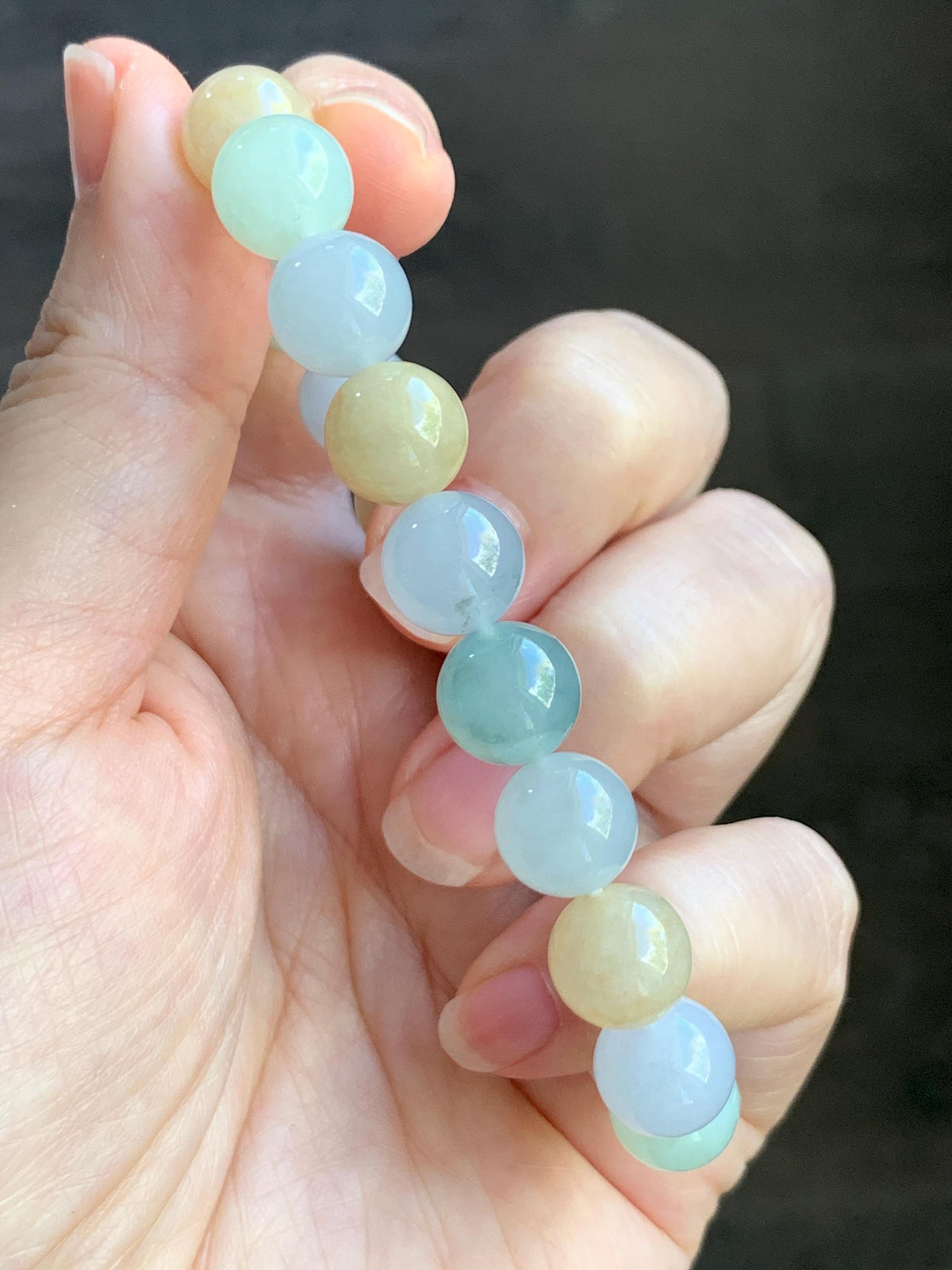 Certified Natural Grade A Icy Highly Translucent Gelatinous Multicolored Jade Jadeite Beads Beaded Bracelet 9.9mm 7” 32g 天然冰胶多宝翡翠手串 1232