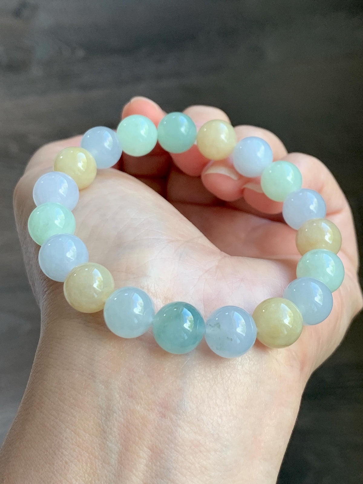 Certified Natural Grade A Icy Highly Translucent Gelatinous Multicolored Jade Jadeite Beads Beaded Bracelet 9.9mm 7” 32g 天然冰胶多宝翡翠手串 1232