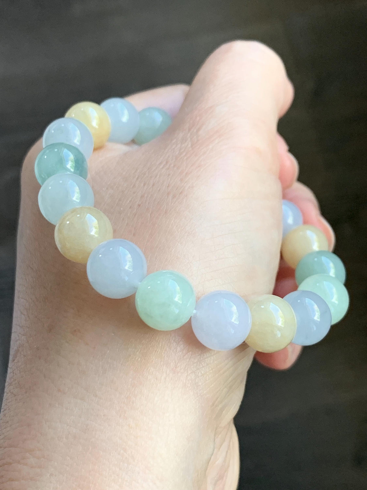 Certified Natural Grade A Icy Highly Translucent Gelatinous Multicolored Jade Jadeite Beads Beaded Bracelet 9.9mm 7” 32g 天然冰胶多宝翡翠手串 1232
