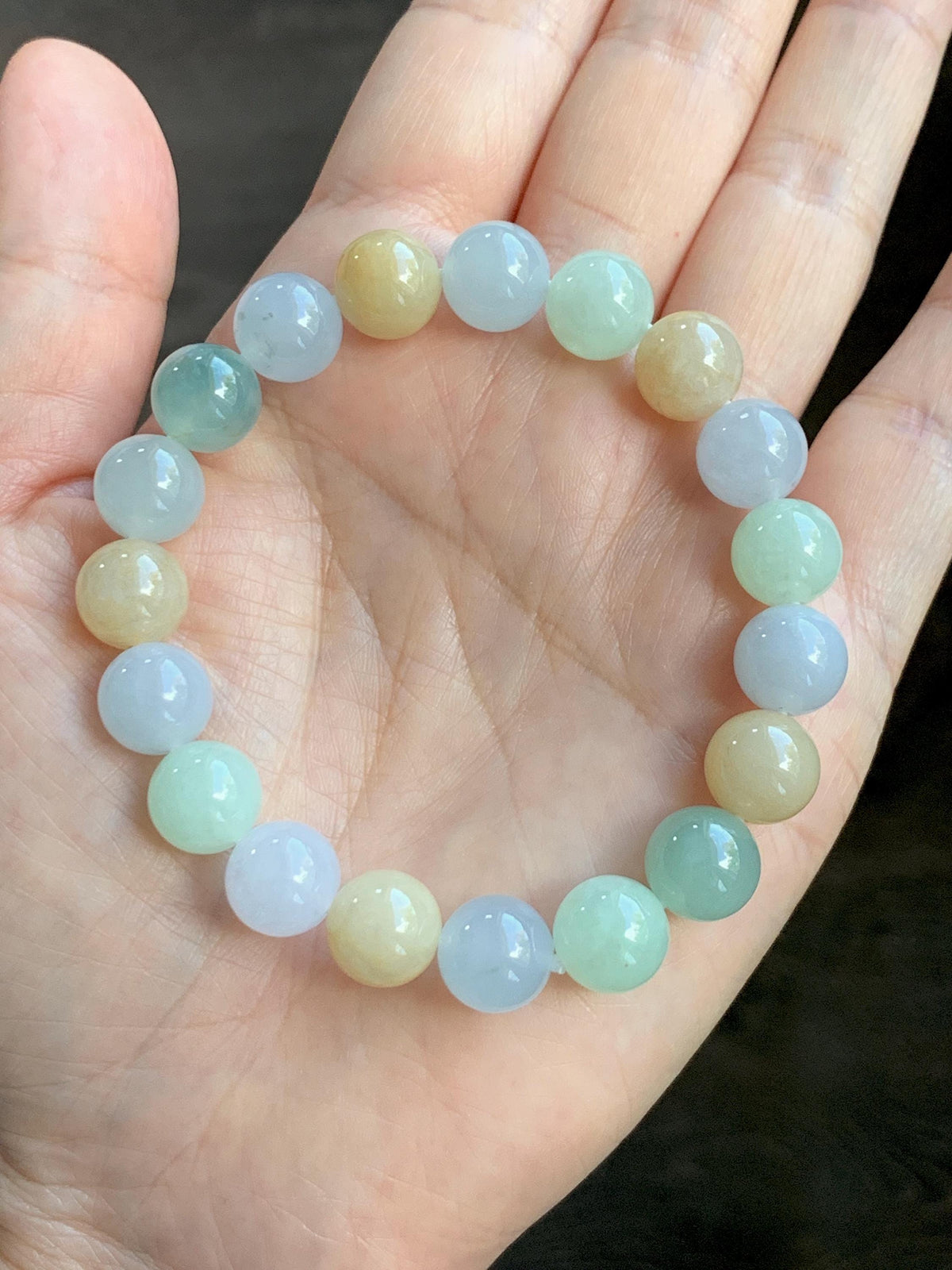 Certified Natural Grade A Icy Highly Translucent Gelatinous Multicolored Jade Jadeite Beads Beaded Bracelet 9.9mm 7” 32g 天然冰胶多宝翡翠手串 1232