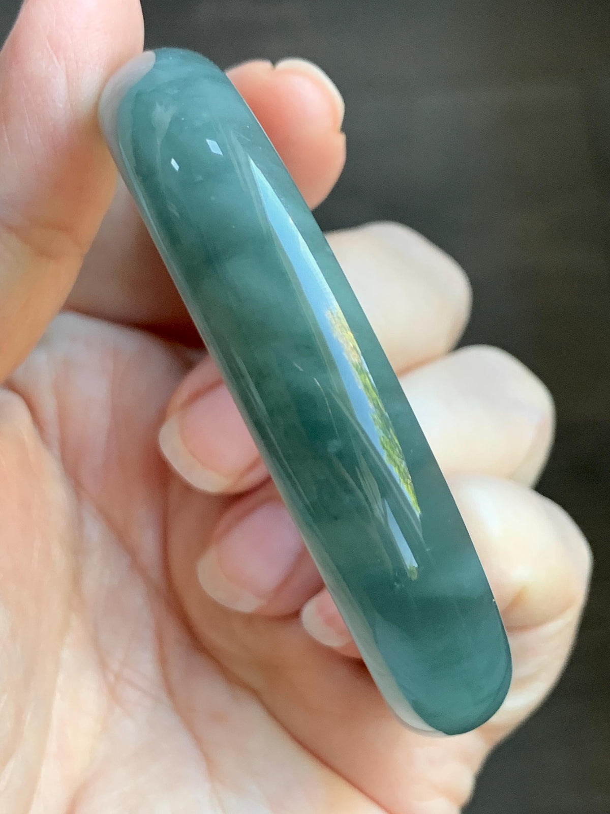 Certified Natural Grade A Guatemalan Icy Highly Translucent Dusty Teal Green Jade Jadeite Wide Bangle 58.75mm 7.26” 38g 天然冰危灰蓝绿翡翠正圈宽版手镯 1224