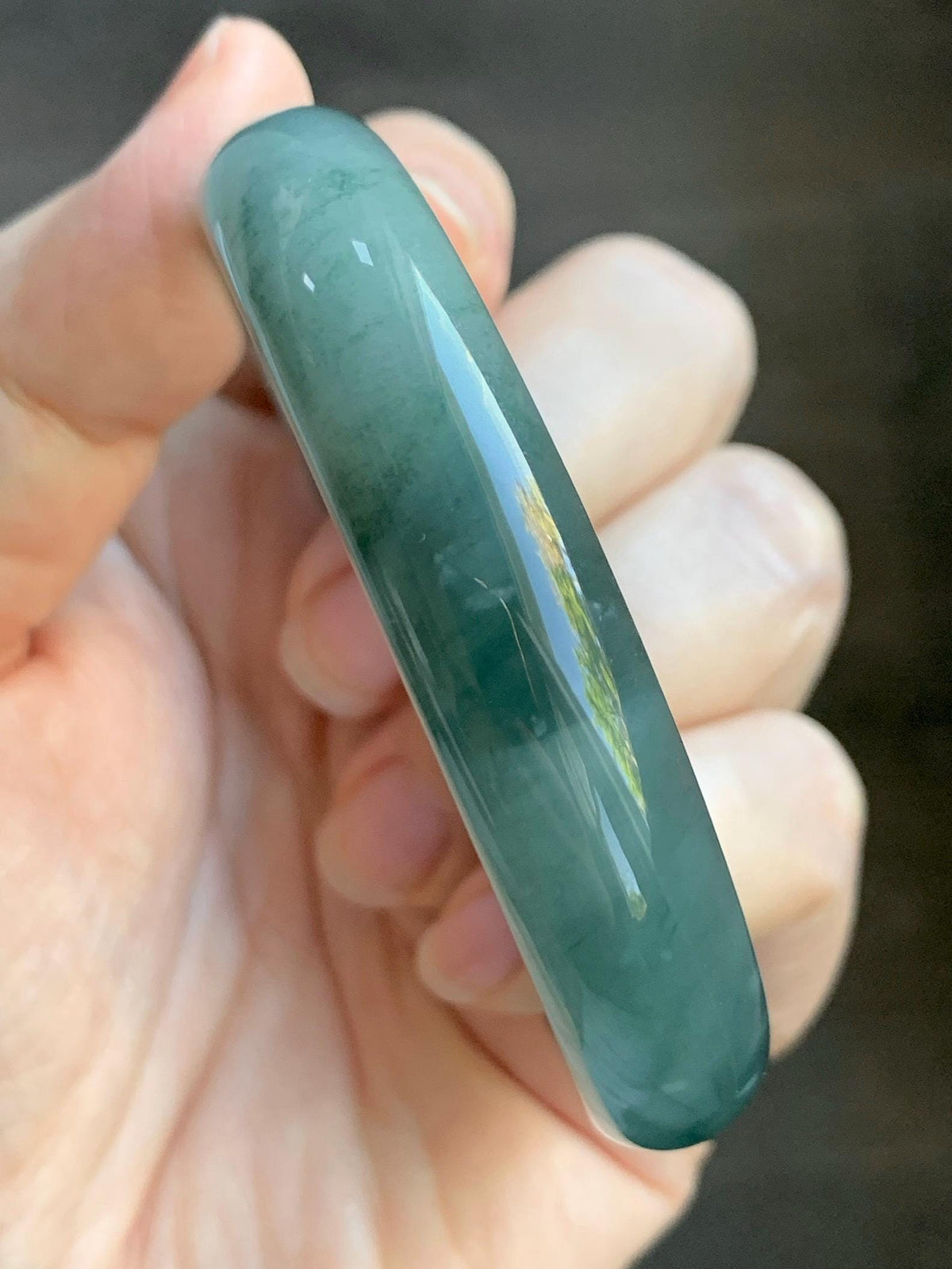 Certified Natural Grade A Guatemalan Icy Highly Translucent Dusty Teal Green Jade Jadeite Wide Bangle 58.75mm 7.26” 38g 天然冰危灰蓝绿翡翠正圈宽版手镯 1224