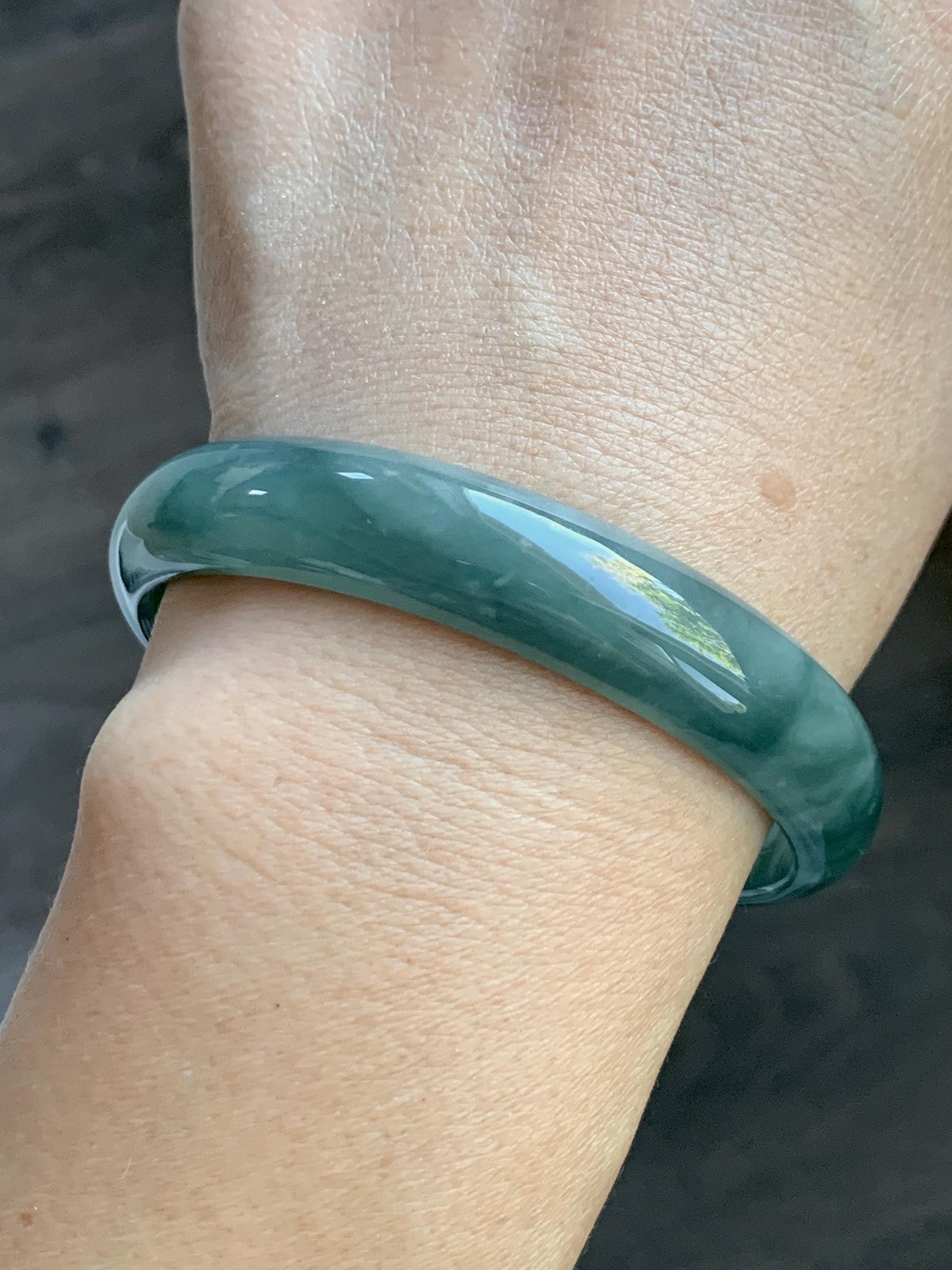 Certified Natural Grade A Guatemalan Icy Highly Translucent Dusty Teal Green Jade Jadeite Wide Bangle 58.75mm 7.26” 38g 天然冰危灰蓝绿翡翠正圈宽版手镯 1224