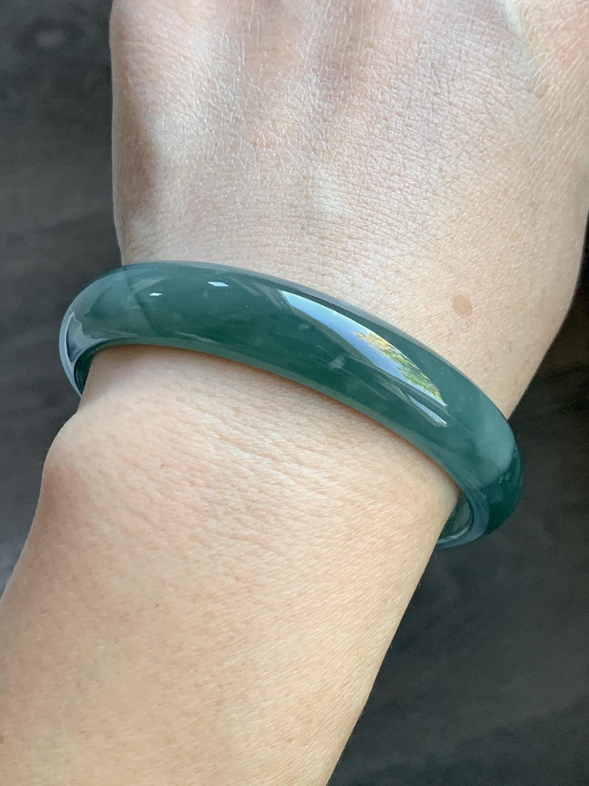 Certified Natural Grade A Guatemalan Icy Highly Translucent Dusty Teal Green Jade Jadeite Wide Bangle 58.75mm 7.26” 38g 天然冰危灰蓝绿翡翠正圈宽版手镯 1224