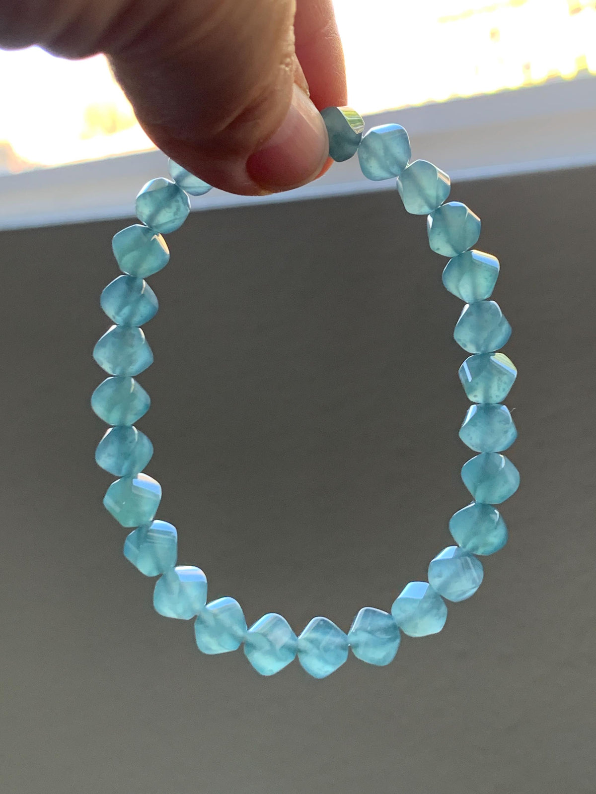 Certified Natural Grade A Guatemalan Icy Translucent Dusty Teal Blue Jade Jadeite Faceted Beads Beaded Bracelet 7.25” 15g 天然冰危深蓝绿翡翠切割珠手串1184