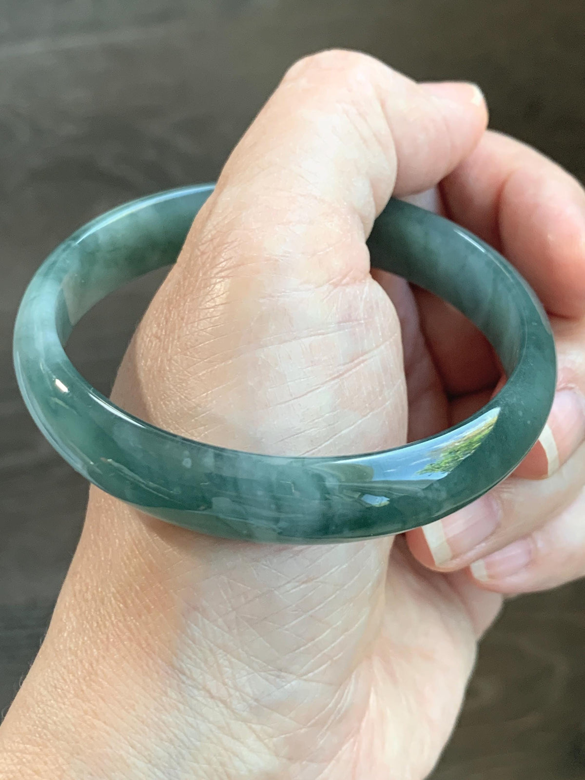 Certified Natural Grade A Guatemalan Icy Highly Translucent Dusty Teal Green Jade Jadeite Wide Bangle 58.73mm 7.26” 36g 天然冰危灰蓝绿翡翠正圈宽版手镯 1225