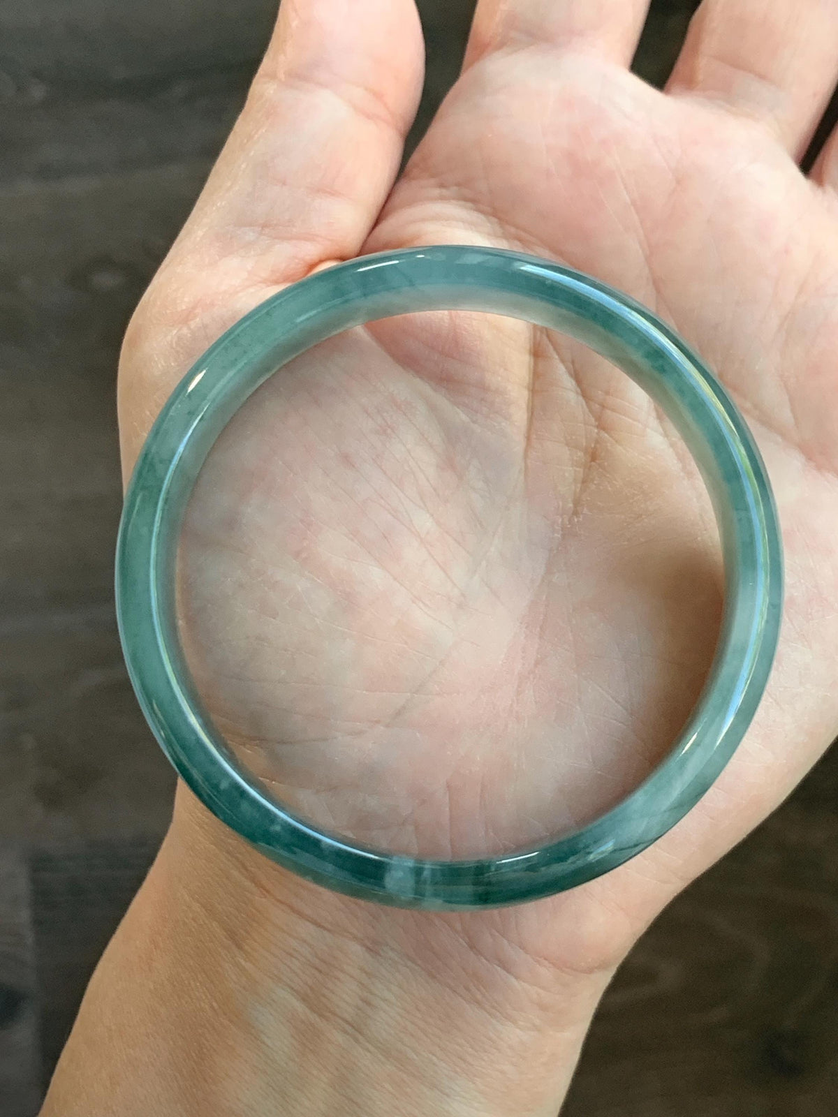 Certified Natural Grade A Guatemalan Icy Highly Translucent Dusty Teal Green Jade Jadeite Wide Bangle 58.73mm 7.26” 36g 天然冰危灰蓝绿翡翠正圈宽版手镯 1225