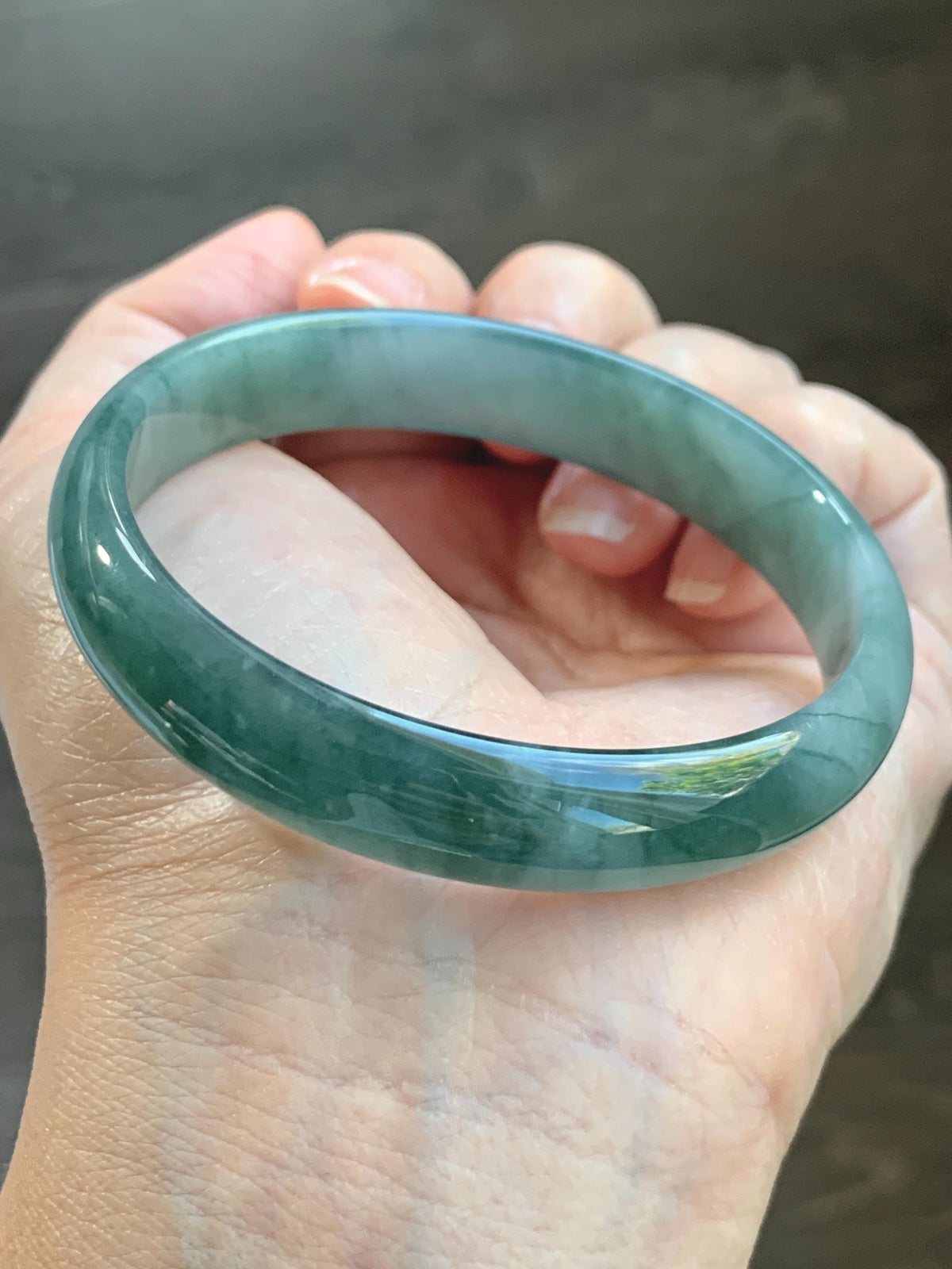 Certified Natural Grade A Guatemalan Icy Highly Translucent Dusty Teal Green Jade Jadeite Wide Bangle 58.73mm 7.26” 36g 天然冰危灰蓝绿翡翠正圈宽版手镯 1225