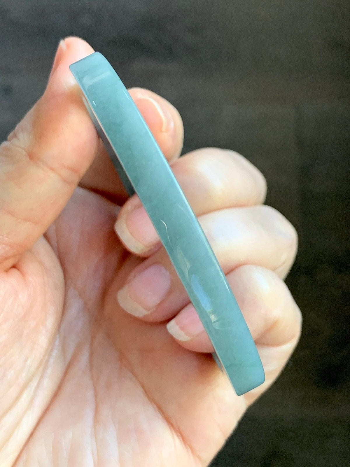 Certified Natural Grade A Guatemalan Icy Translucent Dusty Teal Blue Jade Jadeite Square Edged Bangle 58.74mm 7.26” 25g 天然冰危浅灰蓝翡翠方镯手镯 1194