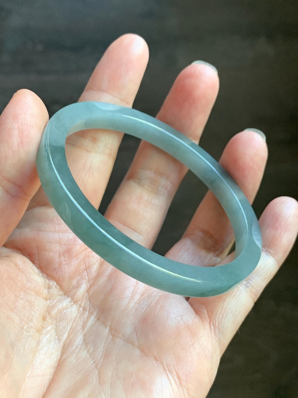 Certified Natural Grade A Guatemalan Icy Translucent Dusty Teal Blue Jade Jadeite Square Edged Bangle 58.74mm 7.26” 25g 天然冰危浅灰蓝翡翠方镯手镯 1194