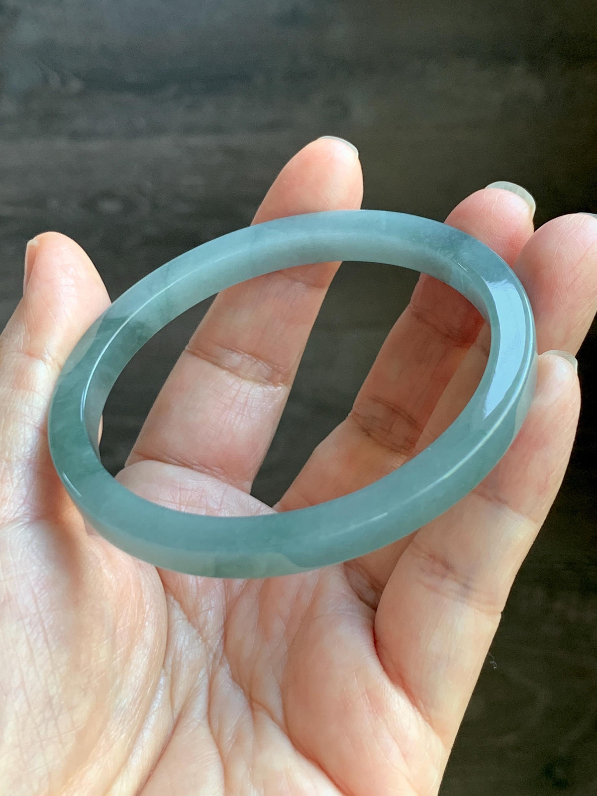 Certified Natural Grade A Guatemalan Icy Translucent Dusty Teal Blue Jade Jadeite Square Edged Bangle 58.74mm 7.26” 25g 天然冰危浅灰蓝翡翠方镯手镯 1194