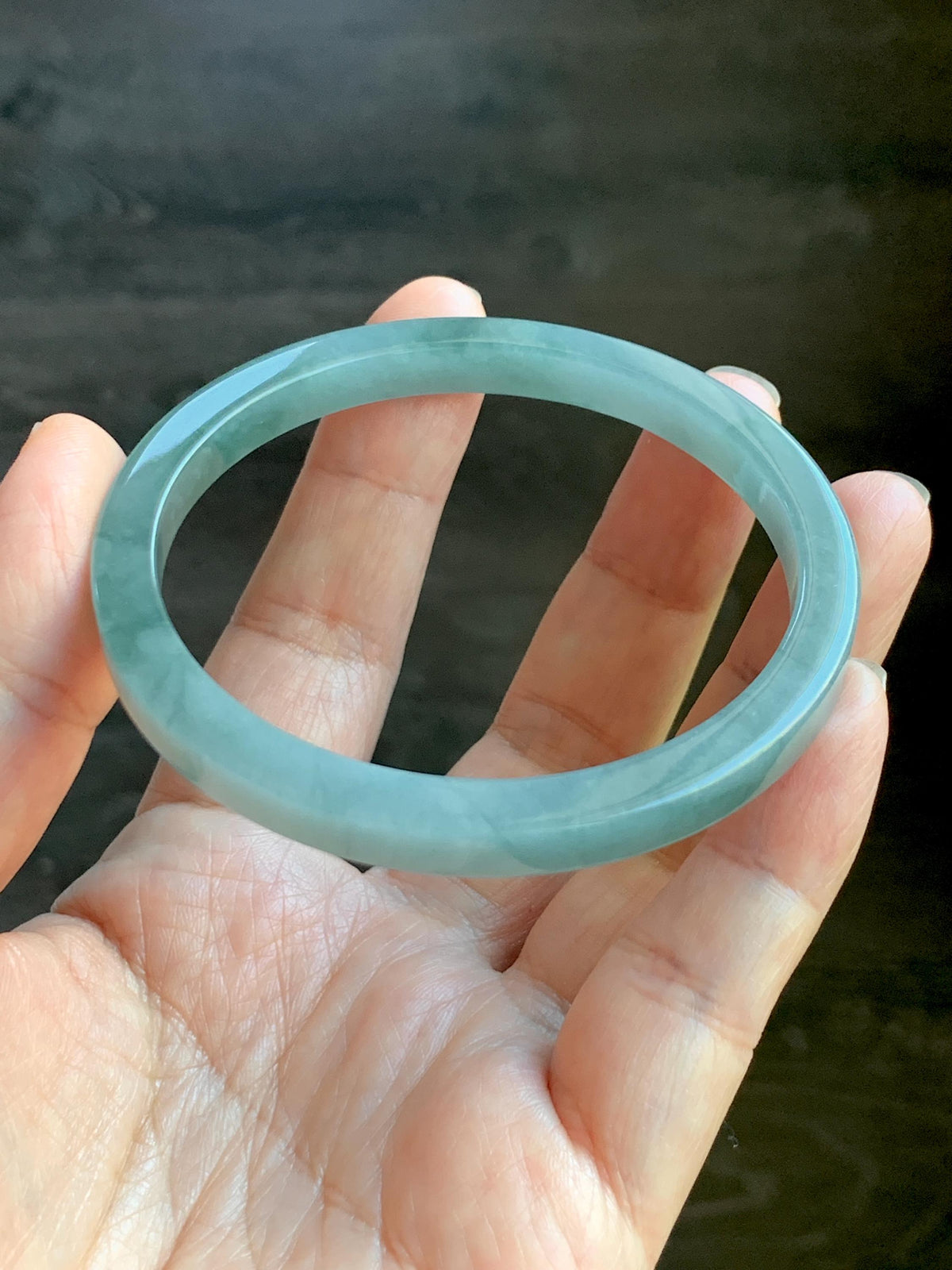 Certified Natural Grade A Guatemalan Icy Translucent Dusty Teal Blue Jade Jadeite Square Edged Bangle 58.74mm 7.26” 25g 天然冰危浅灰蓝翡翠方镯手镯 1194
