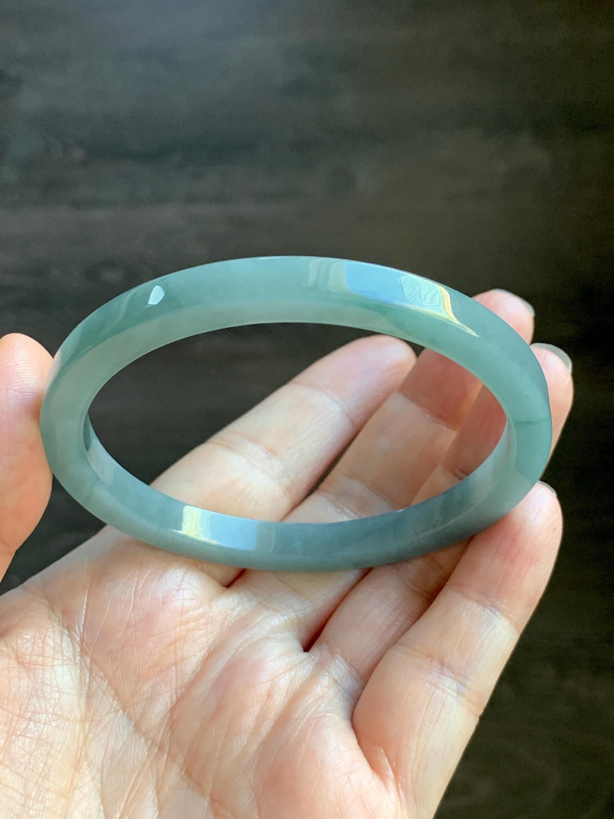 Certified Natural Grade A Guatemalan Icy Translucent Dusty Teal Blue Jade Jadeite Square Edged Bangle 58.74mm 7.26” 25g 天然冰危浅灰蓝翡翠方镯手镯 1194