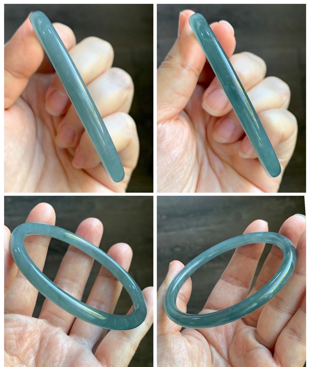 Certified Natural Grade A Guatemalan Icy Translucent Dusty Teal Blue Jade Jadeite Bangle Bracelet 61.19mm 7.56” 23g 天然冰危深蓝绿翡翠圆条手镯 1226