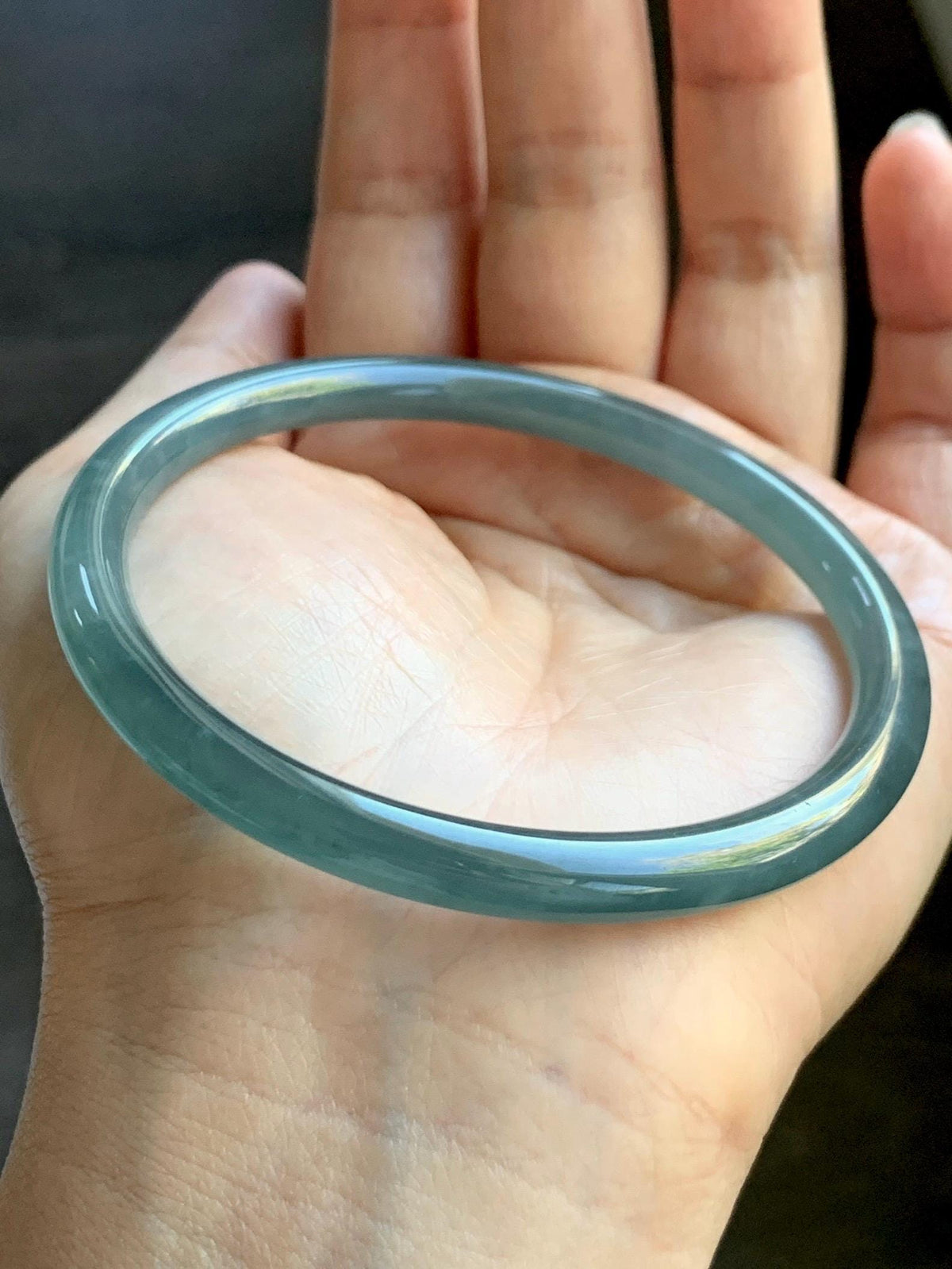 Certified Natural Grade A Guatemalan Icy Translucent Dusty Teal Blue Jade Jadeite Bangle Bracelet 61.19mm 7.56” 23g 天然冰危深蓝绿翡翠圆条手镯 1226