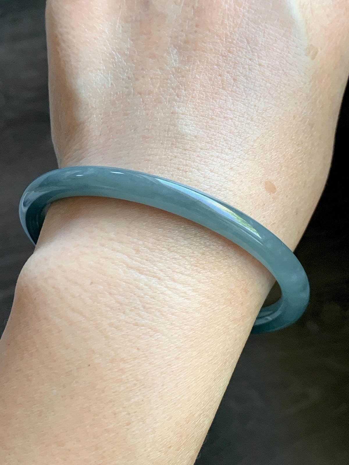 Certified Natural Grade A Guatemalan Icy Translucent Dusty Teal Blue Jade Jadeite Bangle Bracelet 61.19mm 7.56” 23g 天然冰危深蓝绿翡翠圆条手镯 1226