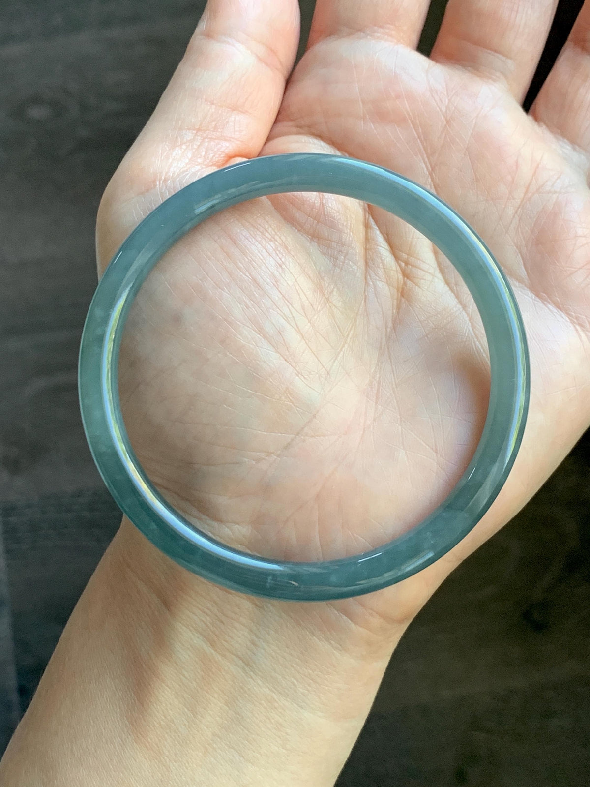 Certified Natural Grade A Guatemalan Icy Translucent Dusty Teal Blue Jade Jadeite Bangle Bracelet 61.19mm 7.56” 23g 天然冰危深蓝绿翡翠圆条手镯 1226