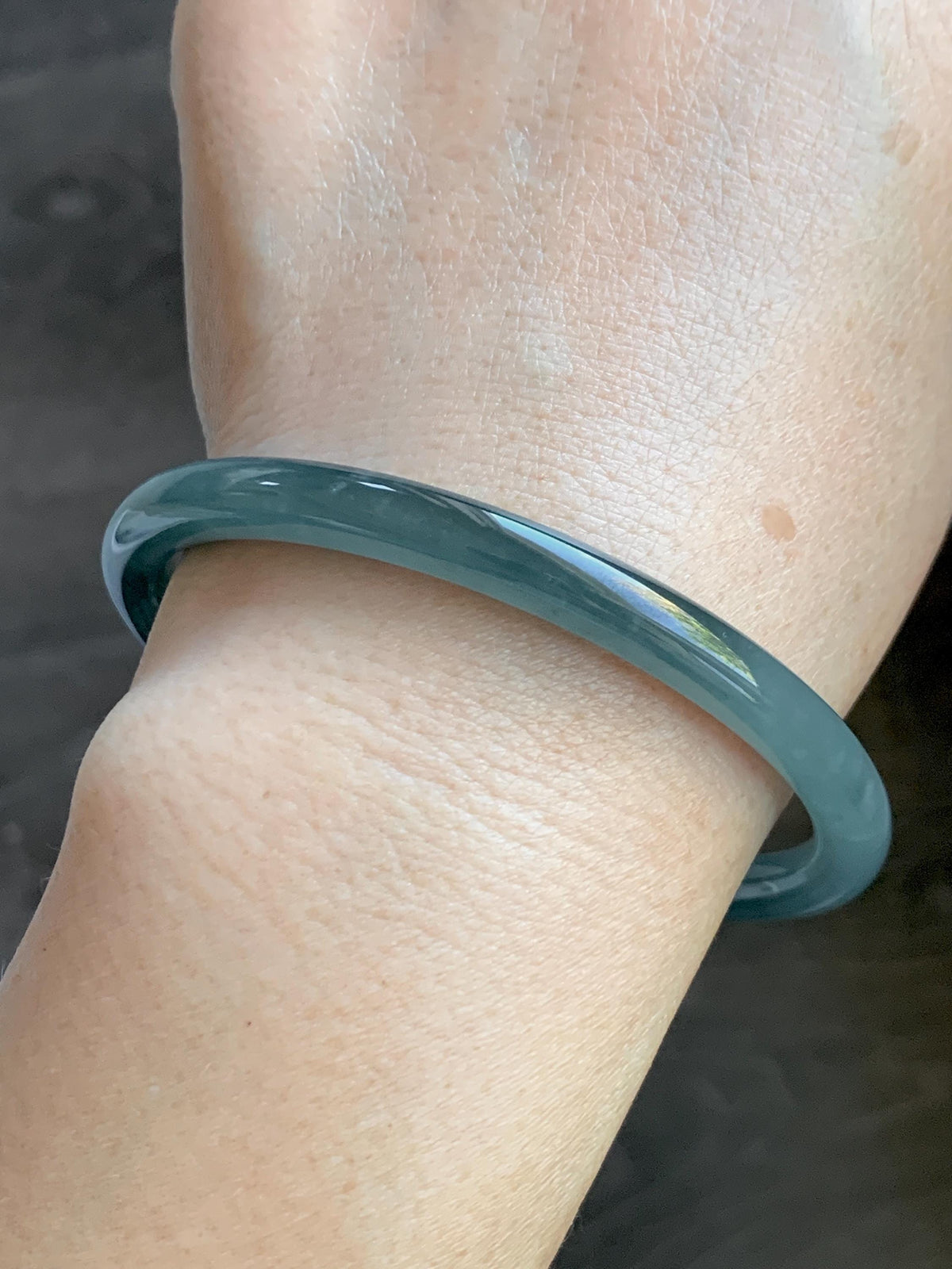 Certified Natural Grade A Guatemalan Icy Translucent Dusty Teal Blue Jade Jadeite Bangle Bracelet 61.19mm 7.56” 23g 天然冰危深蓝绿翡翠圆条手镯 1226