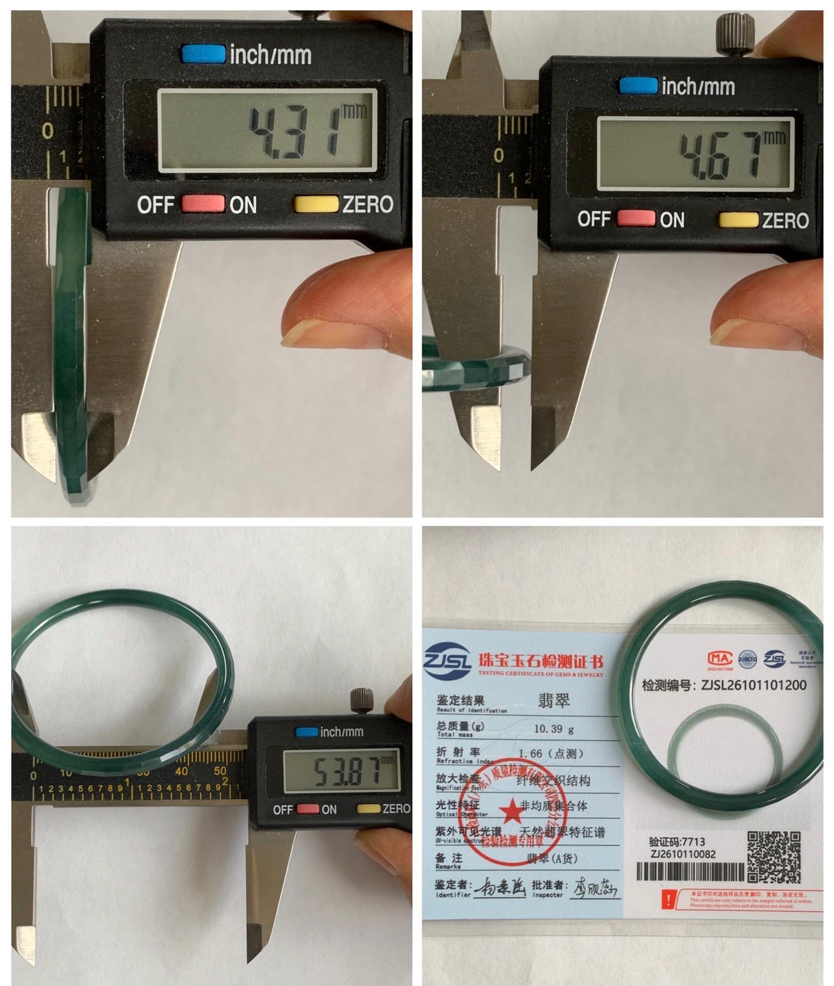 Certified Natural Grade A Guatemalan Icy Highly Translucent Deep Teal Green Faceted Jadeite Slim Bangle 54mm 6.66” 天然冰胶危深蓝绿翡翠细圆条切割面手镯 1200