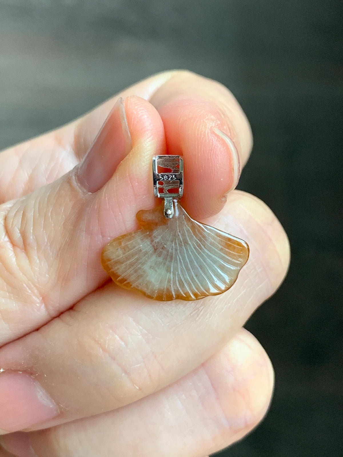 Petite Natural Grade A Icy Translucent Rich Honey Brown Jade Jadeite Ginkgo Leaf Pendant Sterling Silver 天然冰油黄翡翠银杏叶迷你吊坠 MYX330B