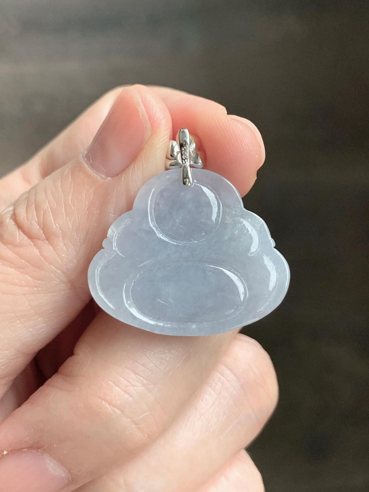 Certified Natural Grade A Icy Translucent Dusty Purplish Blue Jade Jadeite Buddha Pendant Sterling Silver 7.24g 天然冰蓝紫底翡翠佛公银镶吊坠 1163