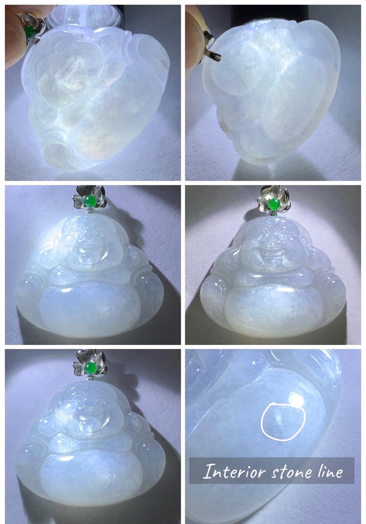 Certified Natural Grade A Icy Translucent Dusty Purplish Blue Jade Jadeite Buddha Pendant Sterling Silver 7.24g 天然冰蓝紫底翡翠佛公银镶吊坠 1163