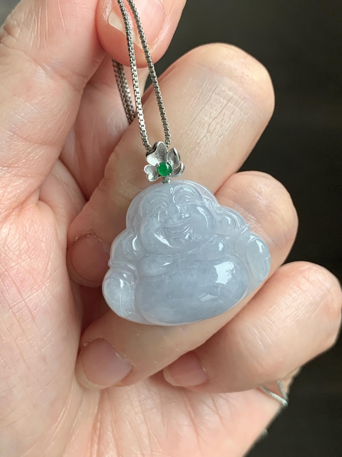 Certified Natural Grade A Icy Translucent Dusty Purplish Blue Jade Jadeite Buddha Pendant Sterling Silver 7.24g 天然冰蓝紫底翡翠佛公银镶吊坠 1163