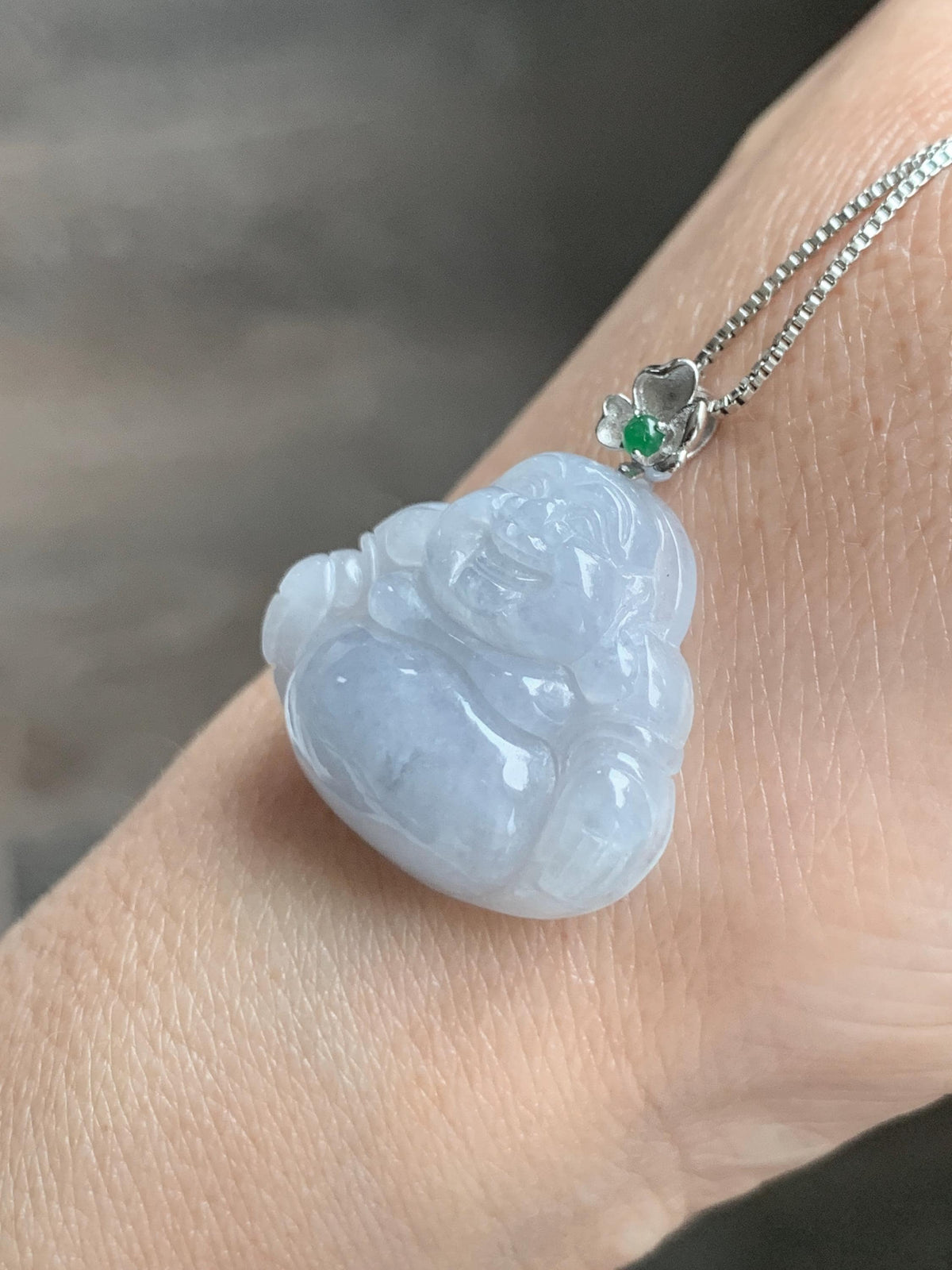 Certified Natural Grade A Icy Translucent Dusty Purplish Blue Jade Jadeite Buddha Pendant Sterling Silver 7.24g 天然冰蓝紫底翡翠佛公银镶吊坠 1163