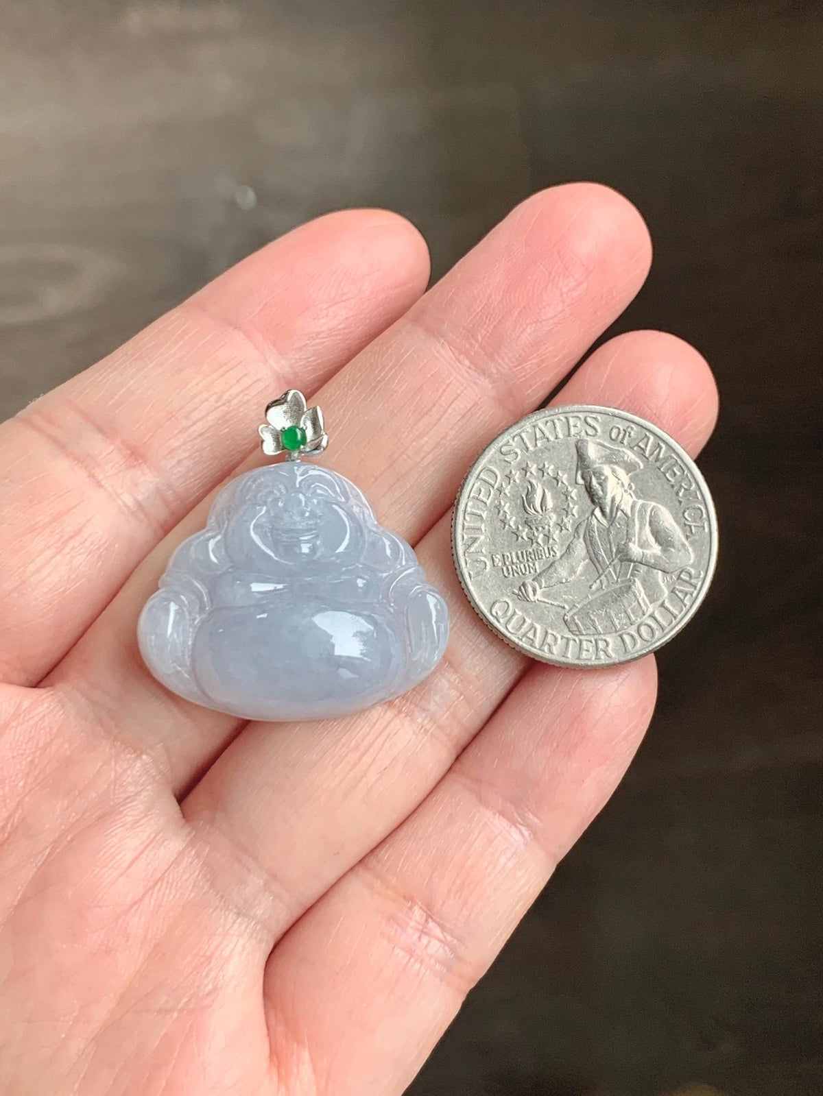 Certified Natural Grade A Icy Translucent Dusty Purplish Blue Jade Jadeite Buddha Pendant Sterling Silver 7.24g 天然冰蓝紫底翡翠佛公银镶吊坠 1163