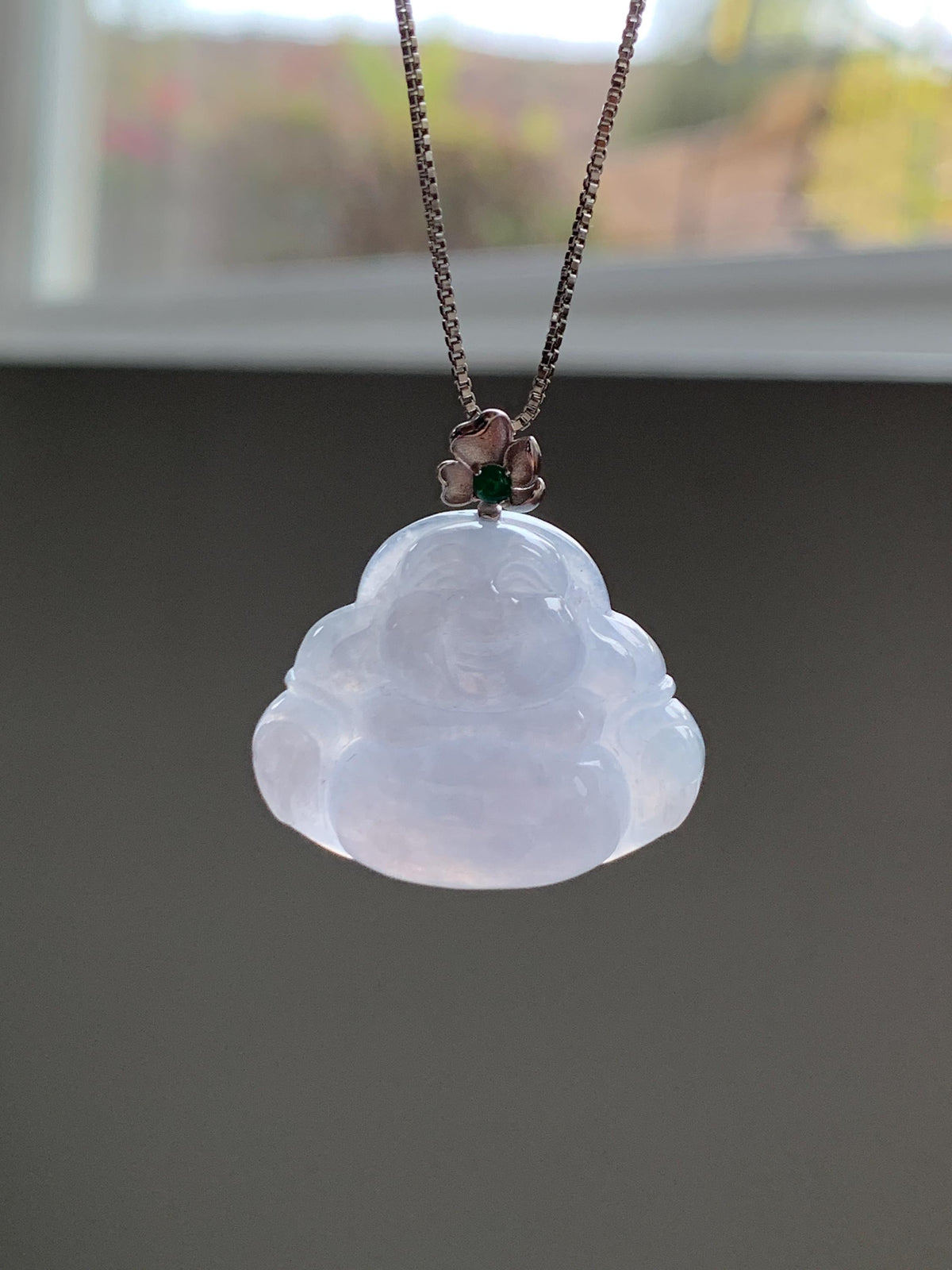 Certified Natural Grade A Icy Translucent Dusty Purplish Blue Jade Jadeite Buddha Pendant Sterling Silver 7.24g 天然冰蓝紫底翡翠佛公银镶吊坠 1163