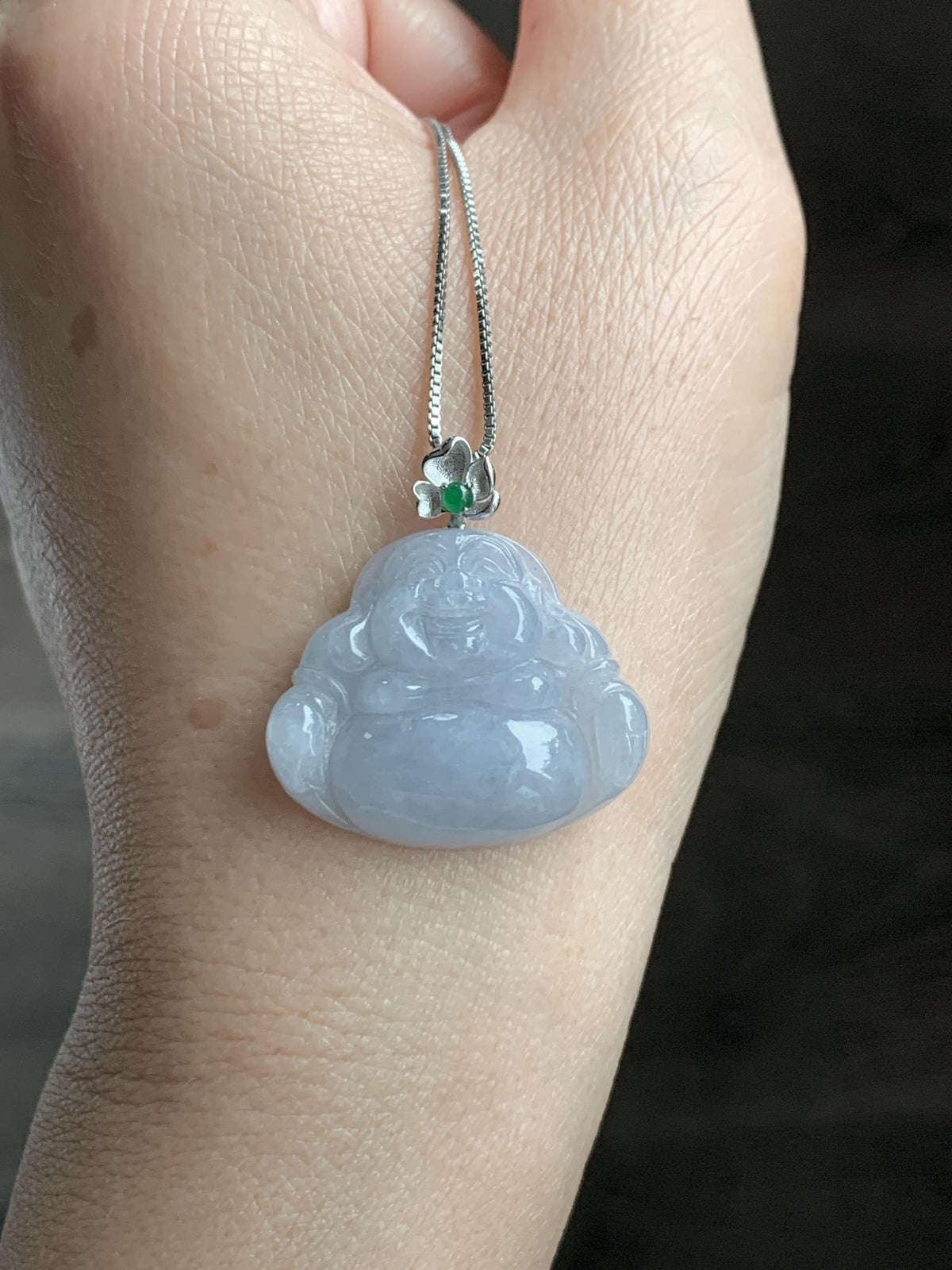 Certified Natural Grade A Icy Translucent Dusty Purplish Blue Jade Jadeite Buddha Pendant Sterling Silver 7.24g 天然冰蓝紫底翡翠佛公银镶吊坠 1163