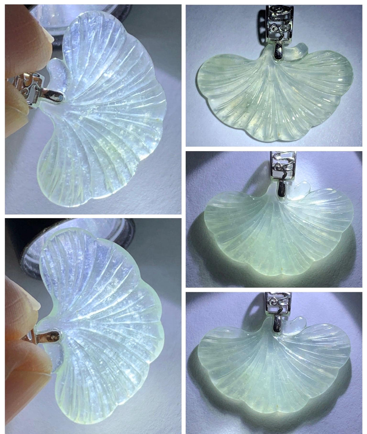 Petite Natural Grade A Icy Highly Translucent Pale Green Jade Jadeite Ginkgo Leaf Pendant Sterling Silver 天然冰晴底翡翠银杏叶迷你吊坠 MYX330C