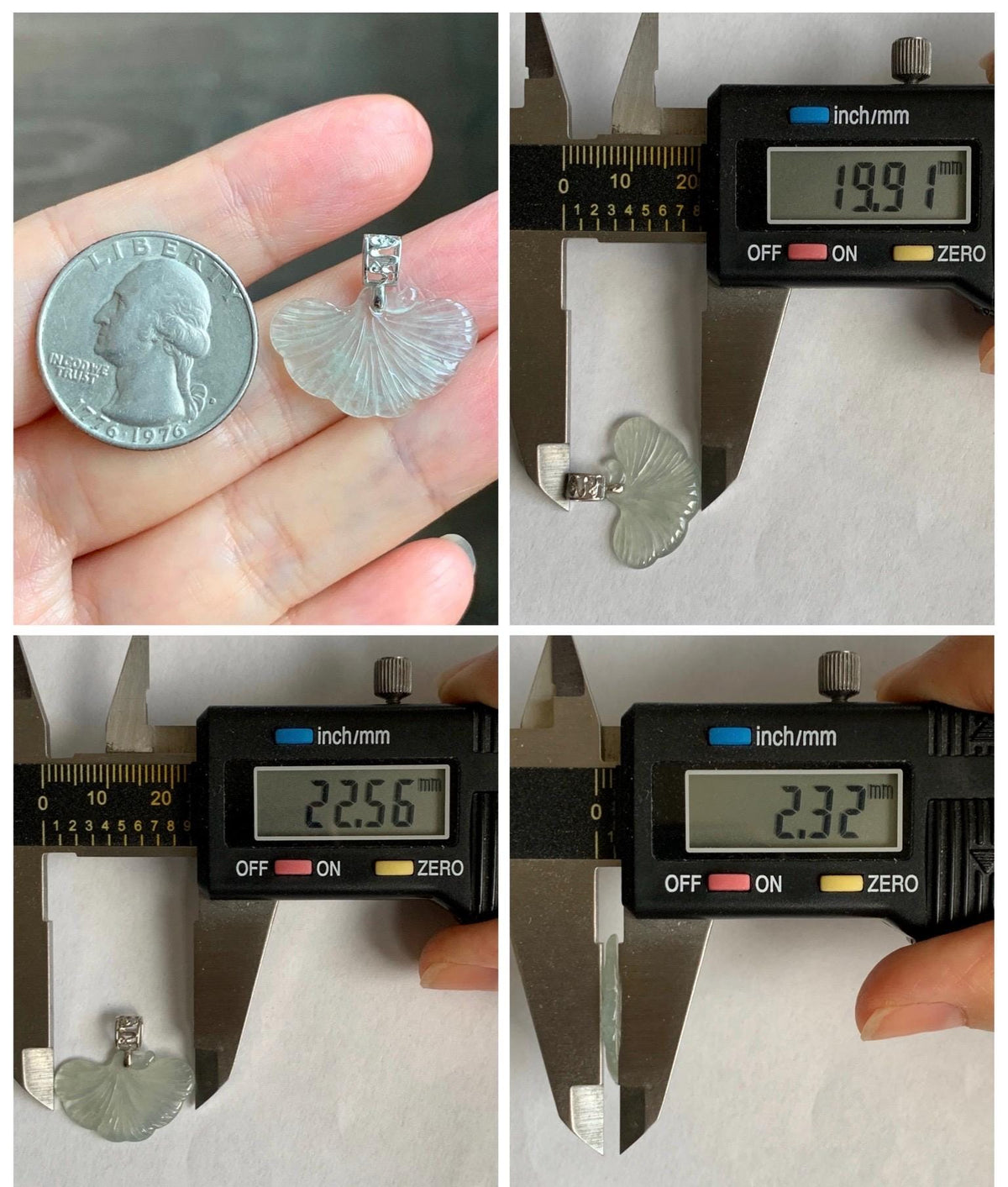 Petite Natural Grade A Icy Highly Translucent Pale Green Jade Jadeite Ginkgo Leaf Pendant Sterling Silver 天然冰晴底翡翠银杏叶迷你吊坠 MYX330C