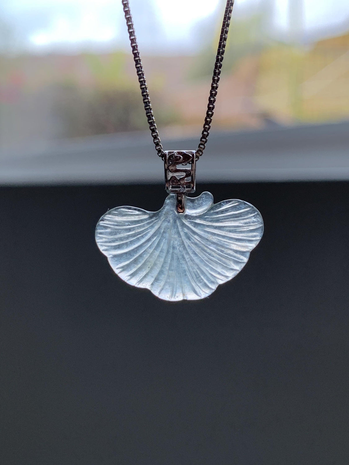 Petite Natural Grade A Icy Highly Translucent Pale Green Jade Jadeite Ginkgo Leaf Pendant Sterling Silver 天然冰晴底翡翠银杏叶迷你吊坠 MYX330C