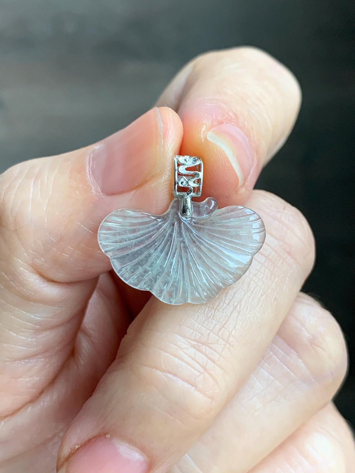 Petite Natural Grade A Icy Highly Translucent Pale Green Jade Jadeite Ginkgo Leaf Pendant Sterling Silver 天然冰晴底翡翠银杏叶迷你吊坠 MYX330C