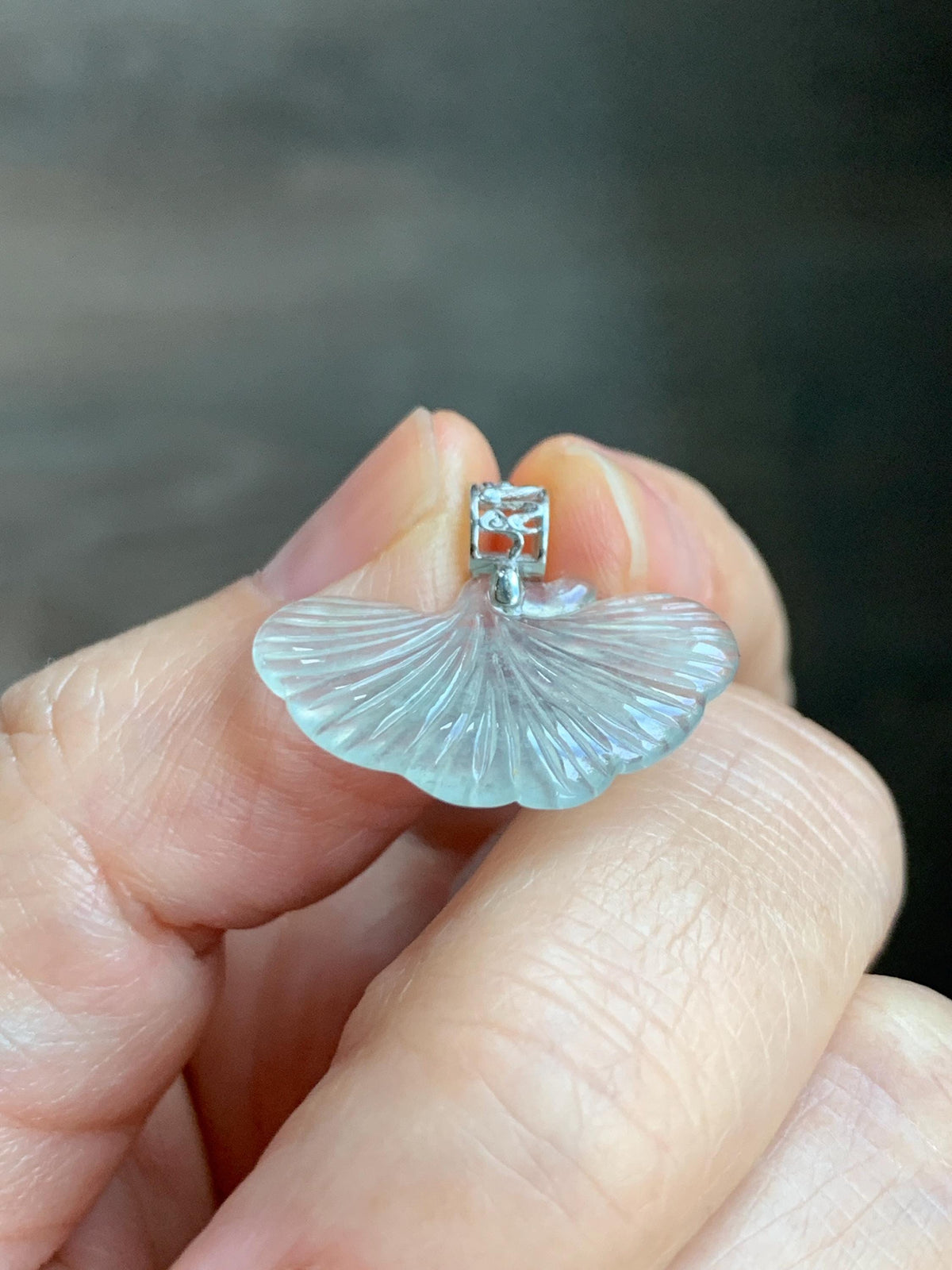Petite Natural Grade A Icy Highly Translucent Pale Green Jade Jadeite Ginkgo Leaf Pendant Sterling Silver 天然冰晴底翡翠银杏叶迷你吊坠 MYX330C