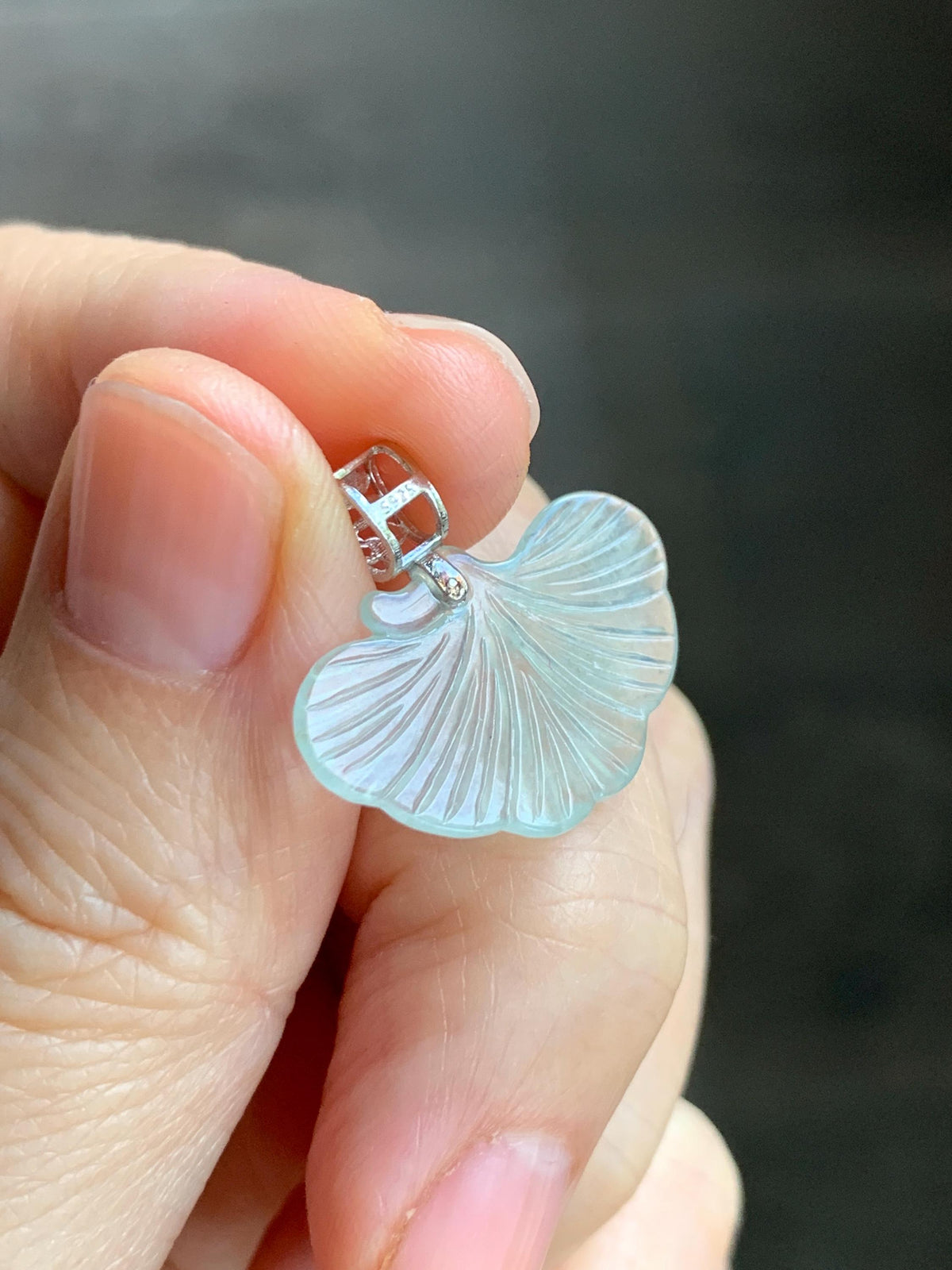 Petite Natural Grade A Icy Highly Translucent Pale Green Jade Jadeite Ginkgo Leaf Pendant Sterling Silver 天然冰晴底翡翠银杏叶迷你吊坠 MYX330C