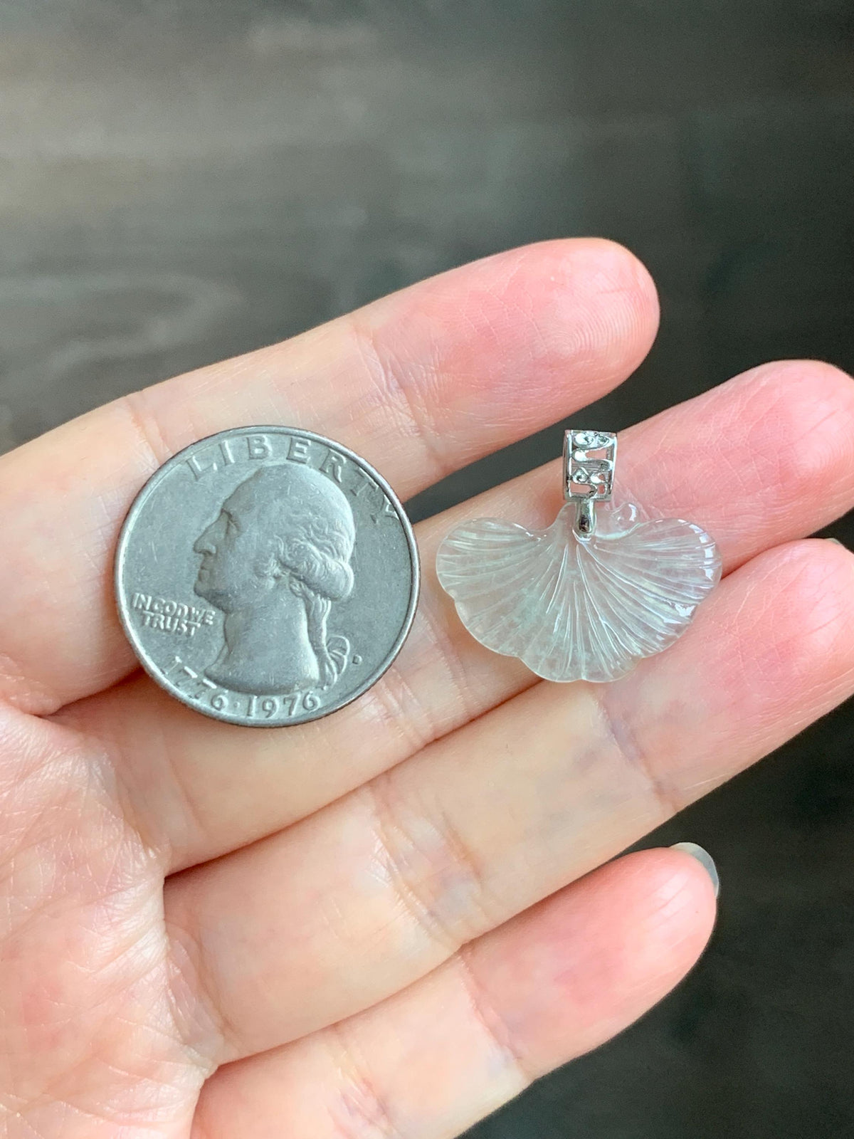Petite Natural Grade A Icy Highly Translucent Pale Green Jade Jadeite Ginkgo Leaf Pendant Sterling Silver 天然冰晴底翡翠银杏叶迷你吊坠 MYX330C