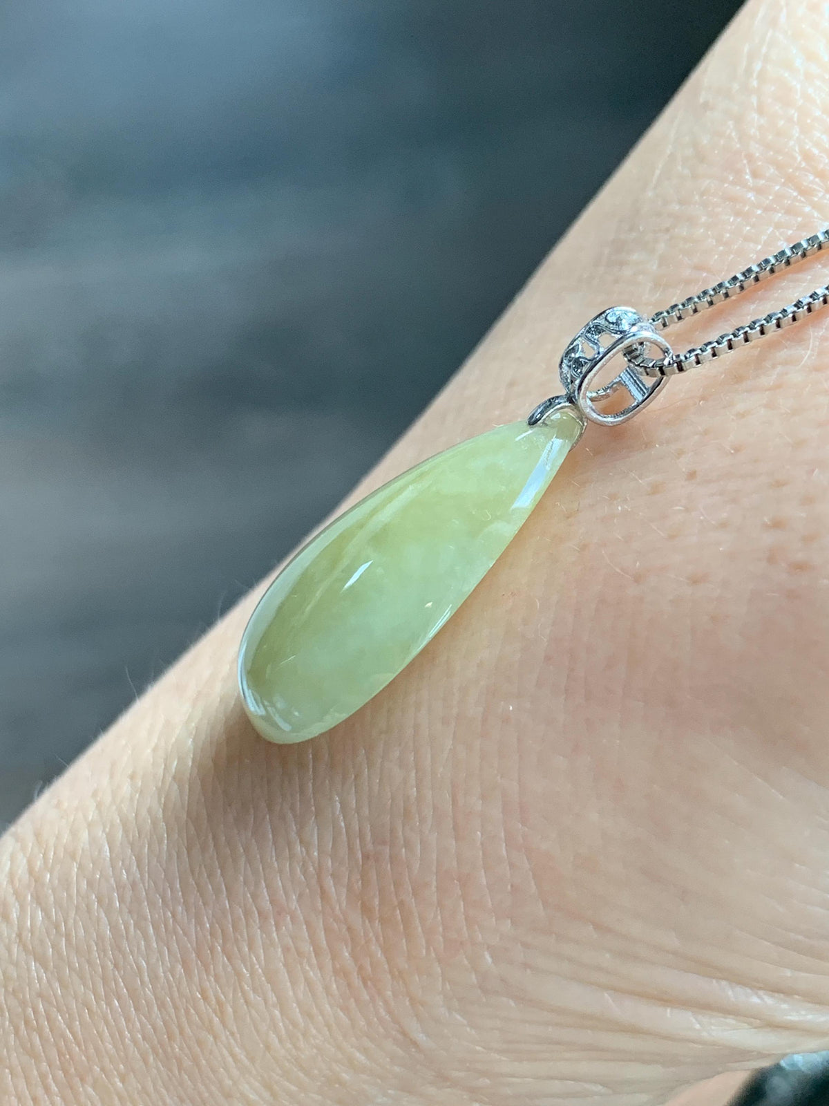 Natural Grade A Icy Translucent Pastel Yellow Jade Jadeite Teardrop Solitaire Pendant Sterling Silver 3g 天然冰淡黄翡翠水滴蛋面吊坠 MDH184A