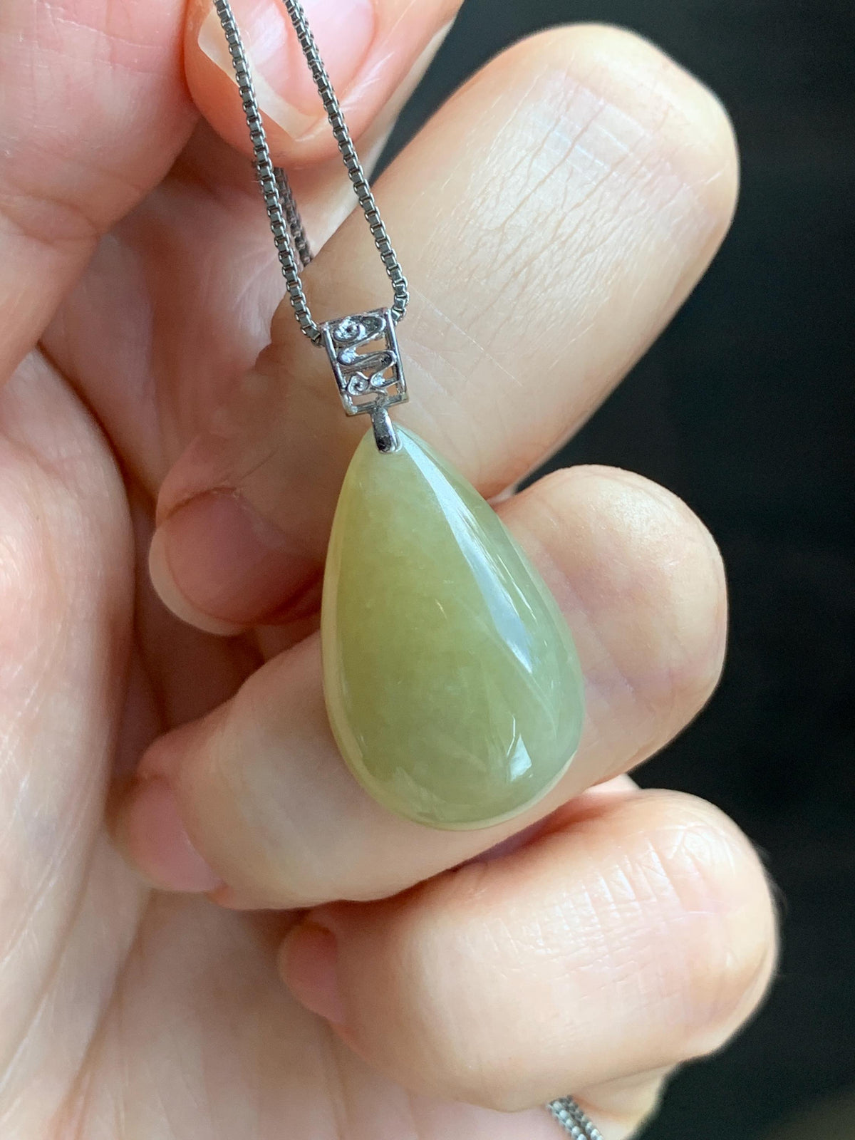 Natural Grade A Icy Translucent Pastel Yellow Jade Jadeite Teardrop Solitaire Pendant Sterling Silver 3g 天然冰淡黄翡翠水滴蛋面吊坠 MDH184A