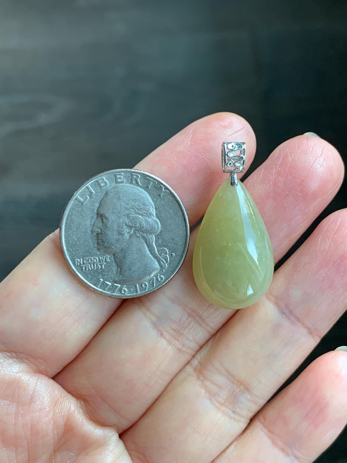 Natural Grade A Icy Translucent Pastel Yellow Jade Jadeite Teardrop Solitaire Pendant Sterling Silver 3g 天然冰淡黄翡翠水滴蛋面吊坠 MDH184A