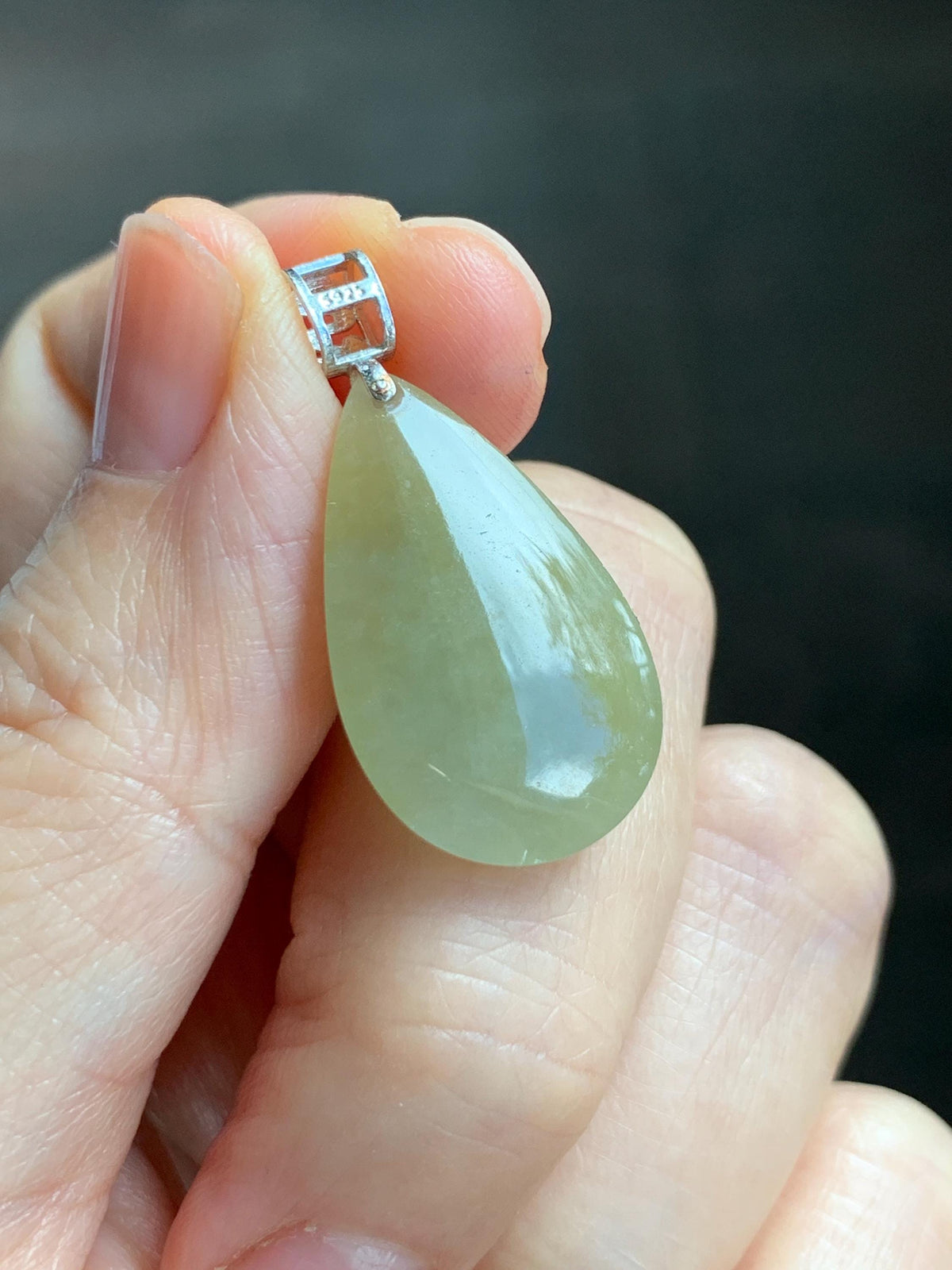 Natural Grade A Icy Translucent Pastel Yellow Jade Jadeite Teardrop Solitaire Pendant Sterling Silver 3g 天然冰淡黄翡翠水滴蛋面吊坠 MDH184A
