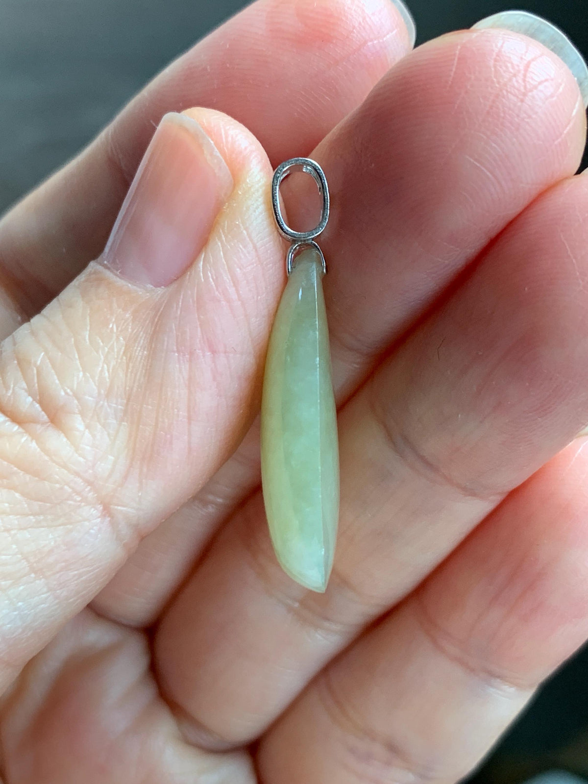Natural Grade A Icy Translucent Pastel Yellow Jade Jadeite Teardrop Solitaire Pendant Sterling Silver 3g 天然冰淡黄翡翠水滴蛋面吊坠 MDH184A