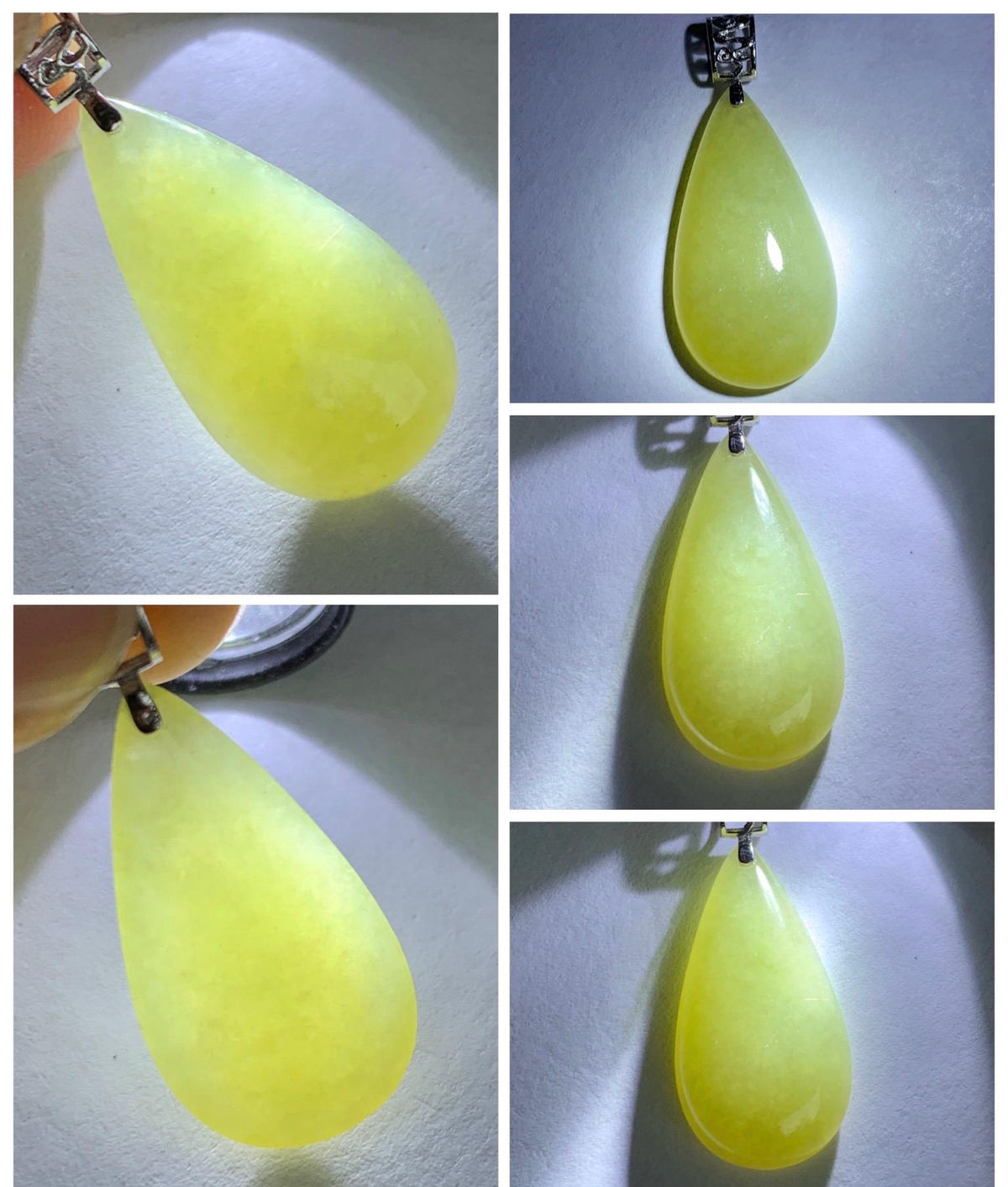 Natural Grade A Icy Translucent Pastel Yellow Jade Jadeite Teardrop Solitaire Pendant Sterling Silver 3g 天然冰淡黄翡翠水滴蛋面吊坠 MDH184B